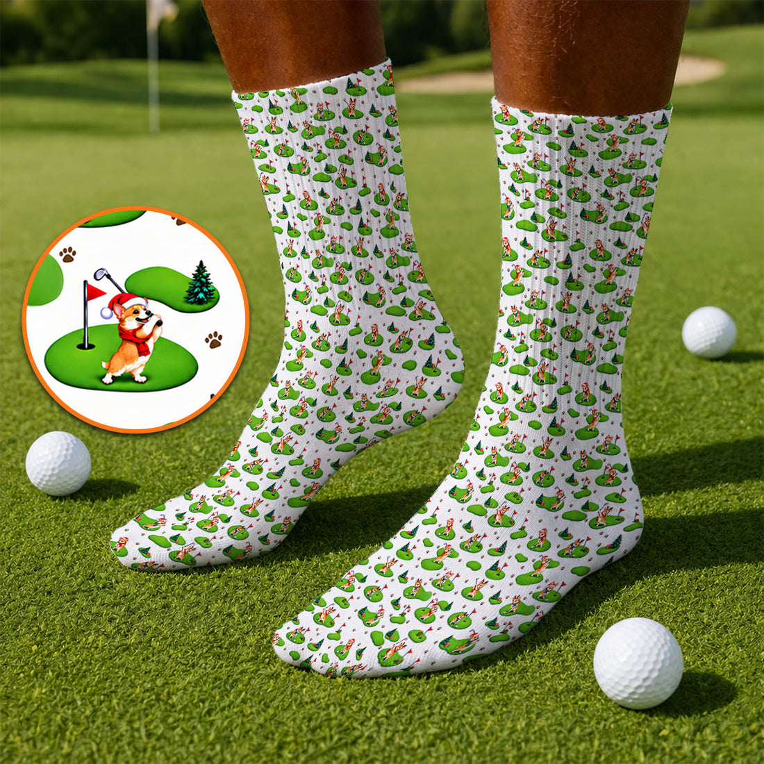 Corgi Christmas Golf Socks, Xmas Corgi Pattern Golf Sock, Crazy Golf Gift For Golfers