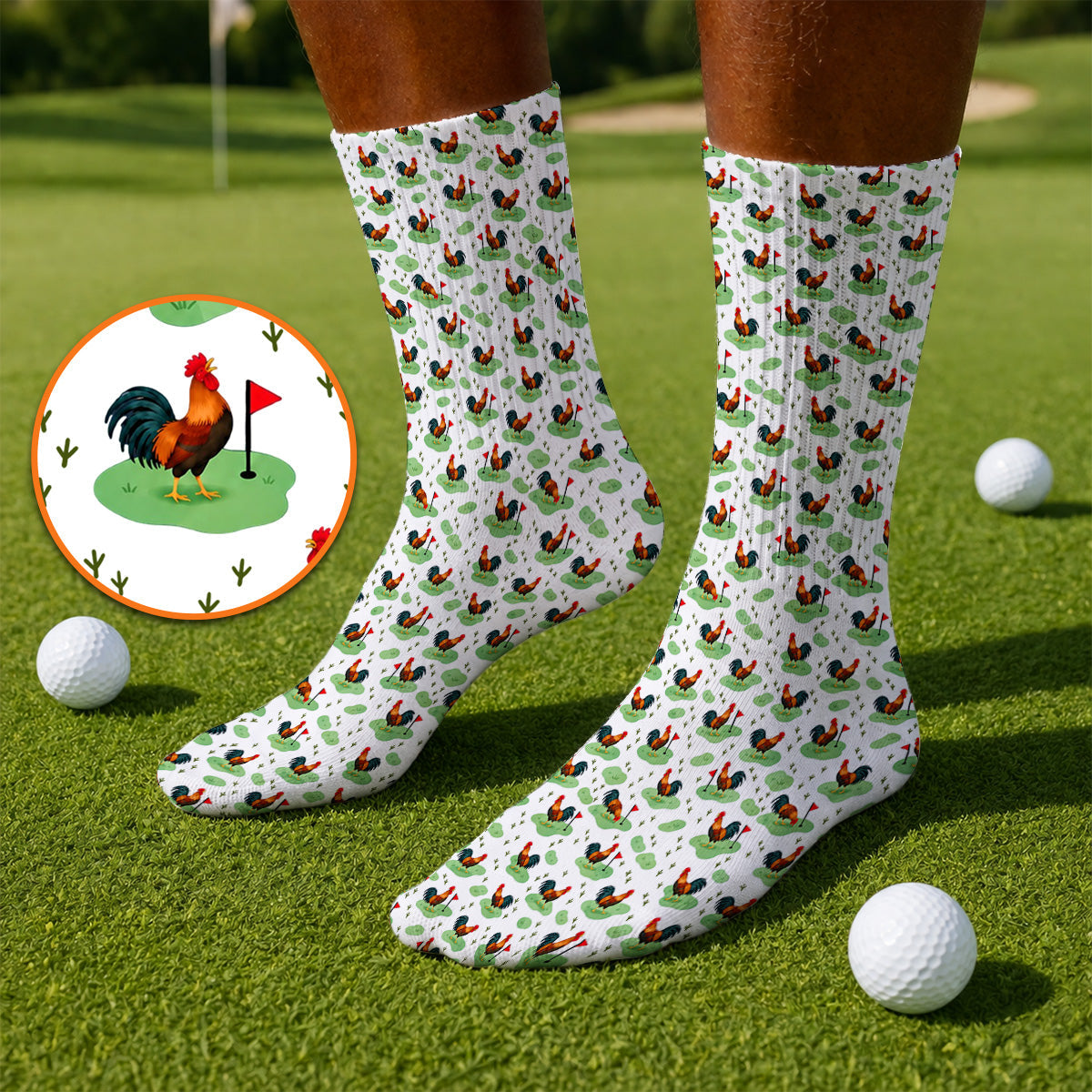 Crazy Rooster Golf Socks, Rooster Pattern Golf Sock For Chicken Lovers, Golf Gift For Golfers