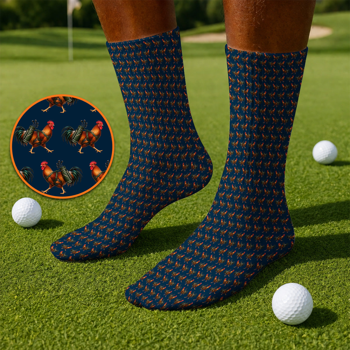 Rooster Pattern Golf Socks, Rooster Golf Sock For Chicken Lovers, Golf Gift For Golfer
