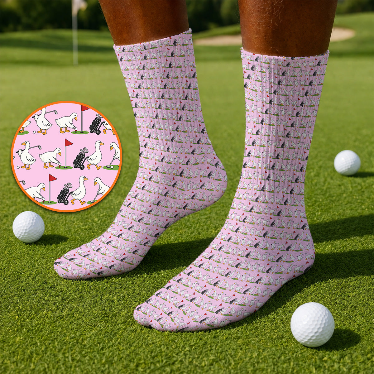 Cute Goose Golf Pattern Socks, Goose Golf Sock, Crazy Golf Gift for Golfers
