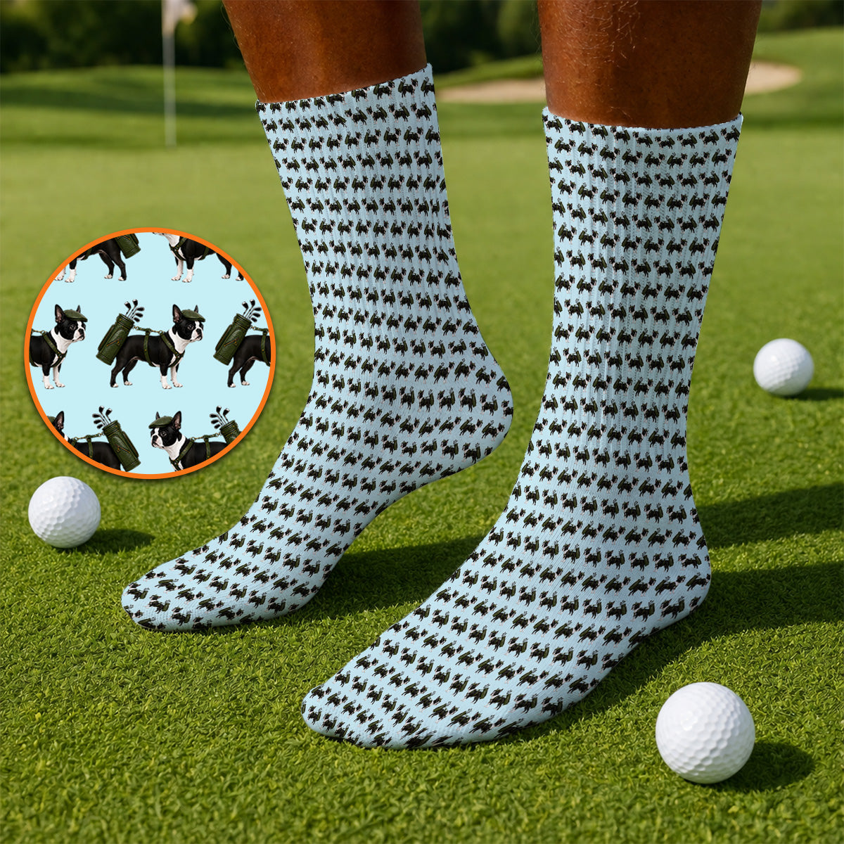 Crazy Boston Terrier Pattern Golf Socks, Boston Terrier Golf Sock, Golf Gift For Golfer