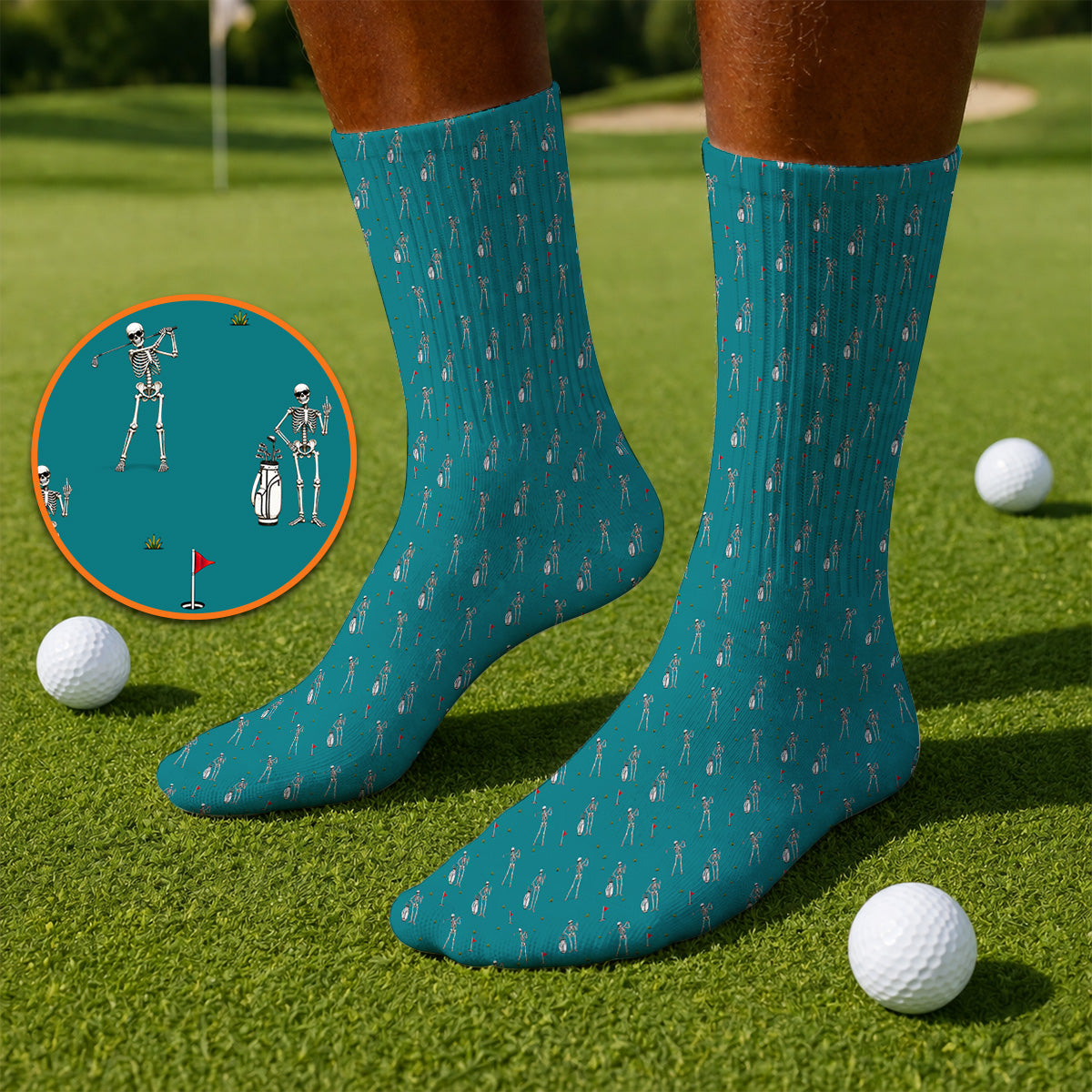 Funny Skeleton Golf Socks, Skeleton Pattern Golf Sock, Golf Gift For Golfer