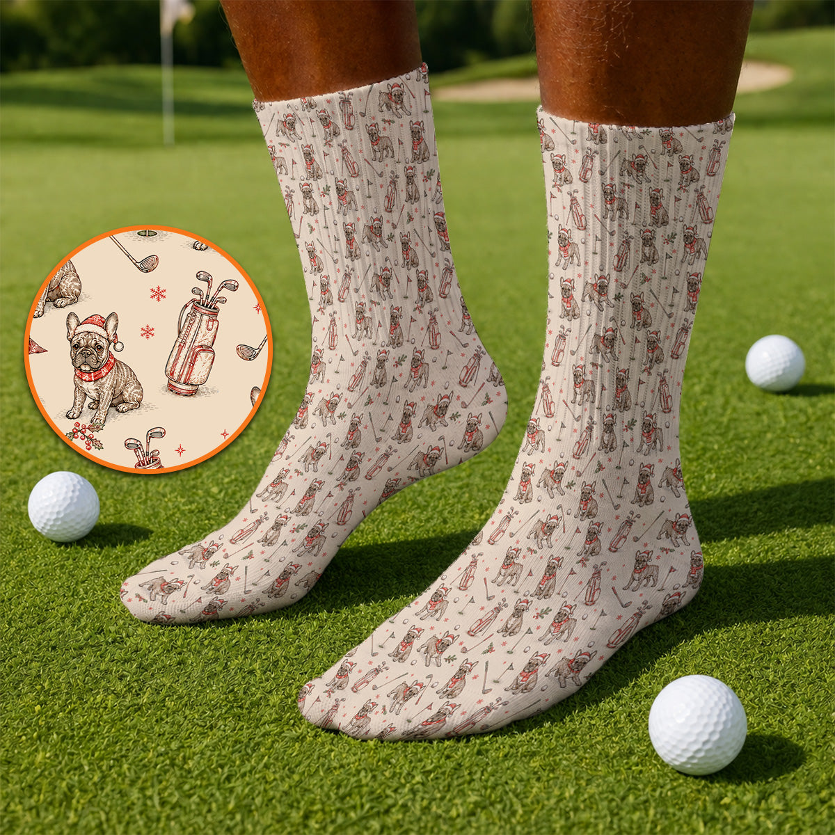 French Bulldog Christmas Golf Socks, Vintage Holiday Dog Pattern Golf Sock, Xmas Golf Gift for Golfers