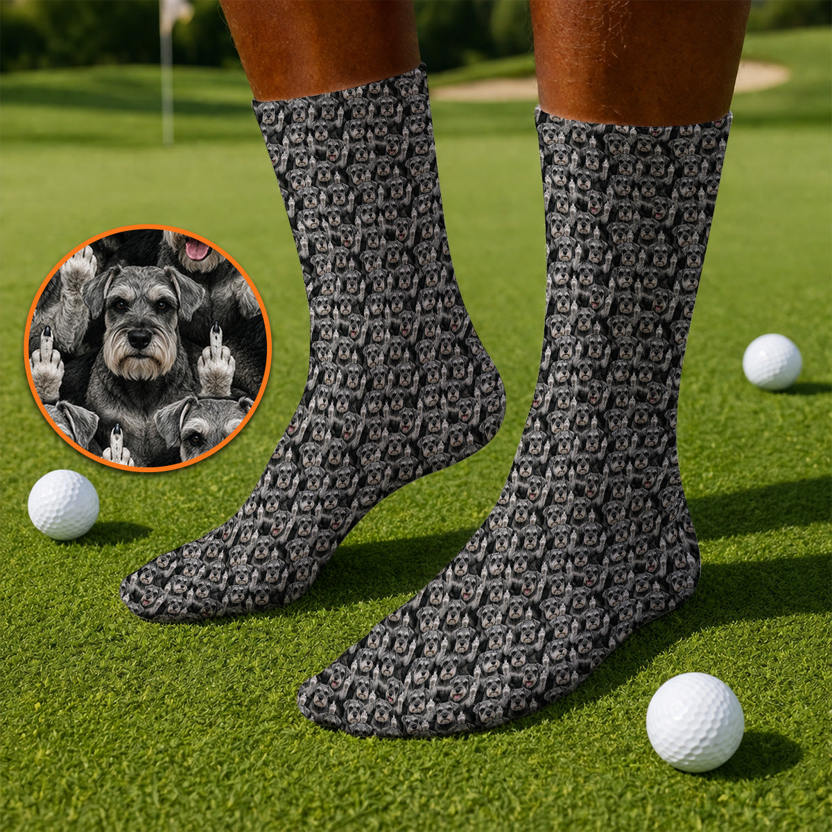 Miniature Schnauzer Middle Finger Golf Socks, Funny Mini Schnauzer Pattern Golf Sock, Golf Gift For Golfer