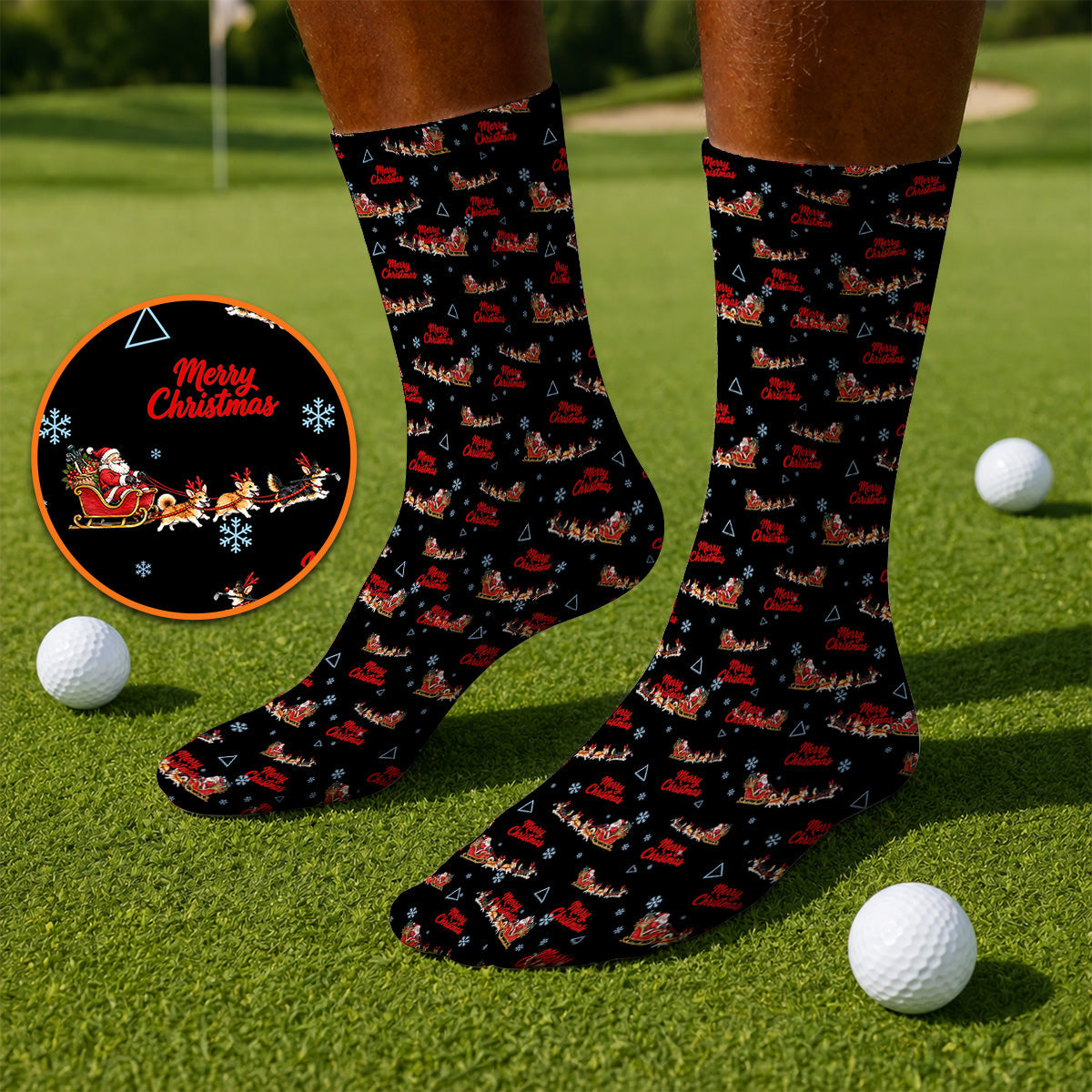 Corgi Christmas Pattern Golf Socks, Funny Corgi Golf Sock, Xmas Golf Gift For Golfers