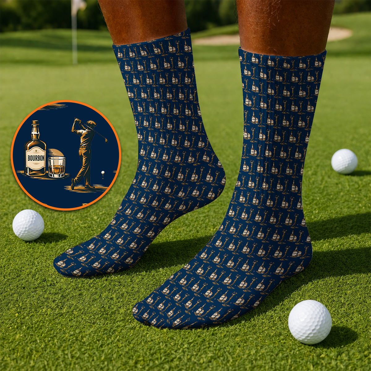 Bourbon Golf Socks, Whiskey Lover Golf Pattern Sock, Funny Golf Gift For Golfer