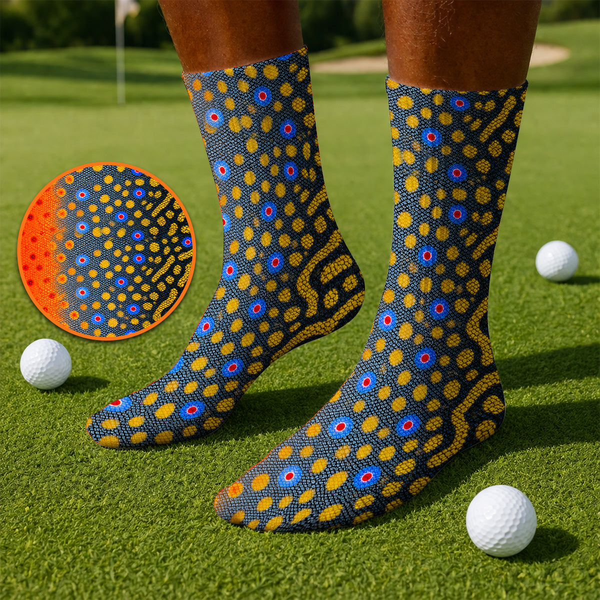 Brook Trout Skin Golf Socks, Vibrant Orange Spotted Fish Scale Pattern Golf Sock, Crazy Golf Gift For Golfers