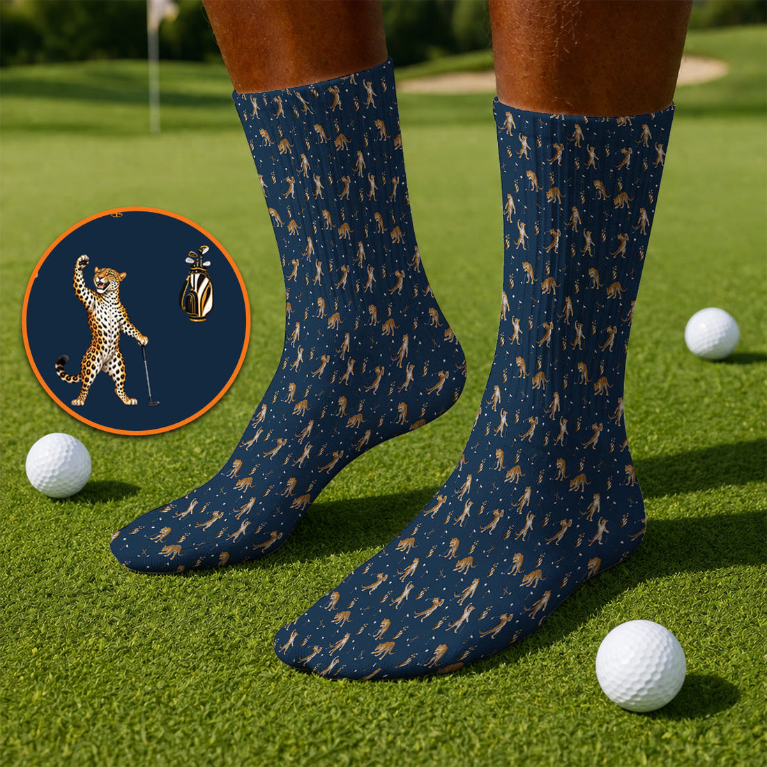 Funny Leopard Golf Socks, Leopard Golf Pattern Sock, Golf Gift For Golfers