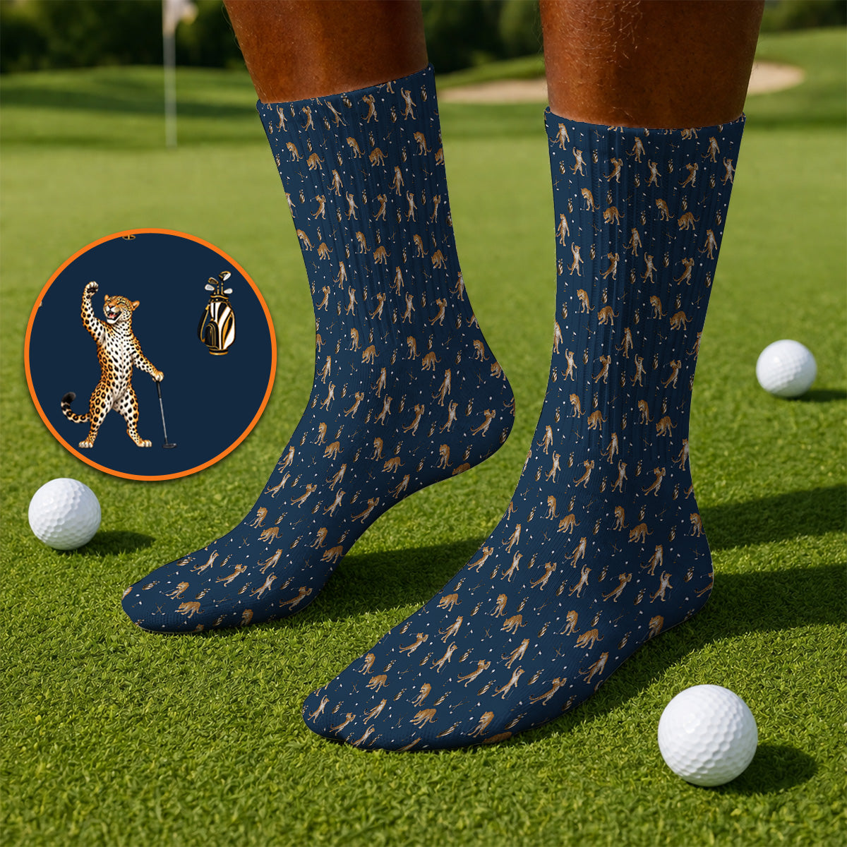Funny Leopard Golf Socks, Leopard Golf Pattern Sock, Golf Gift For Golfers