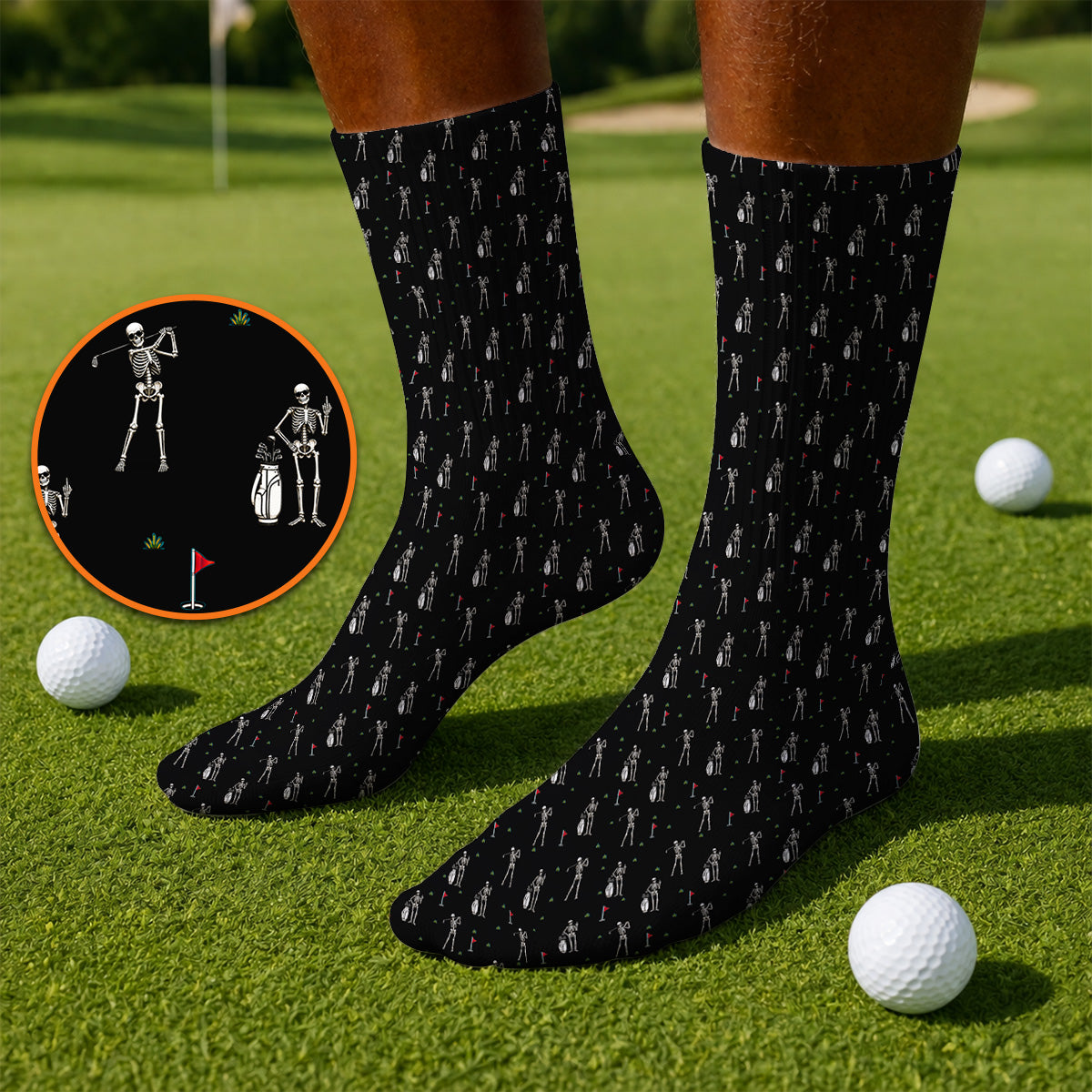 Funny Skeleton Golf Socks, Skeleton Pattern Golf Sock, Golf Gift For Golfer