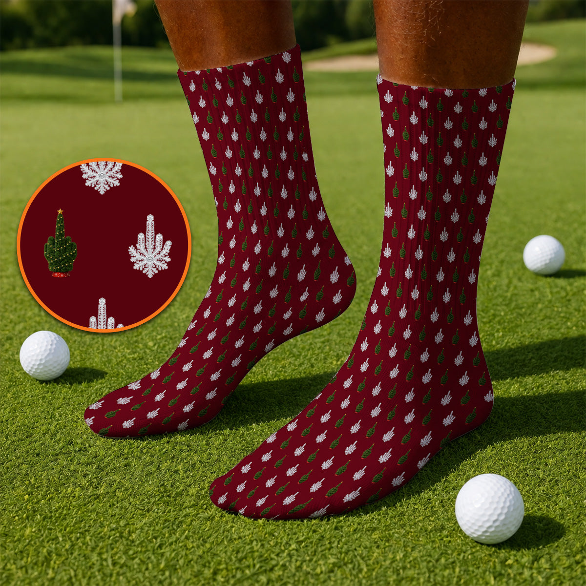 Christmas Tree Pattern Golf Socks, Xmas Golf Sock, Funny Golf Gift For Golfer