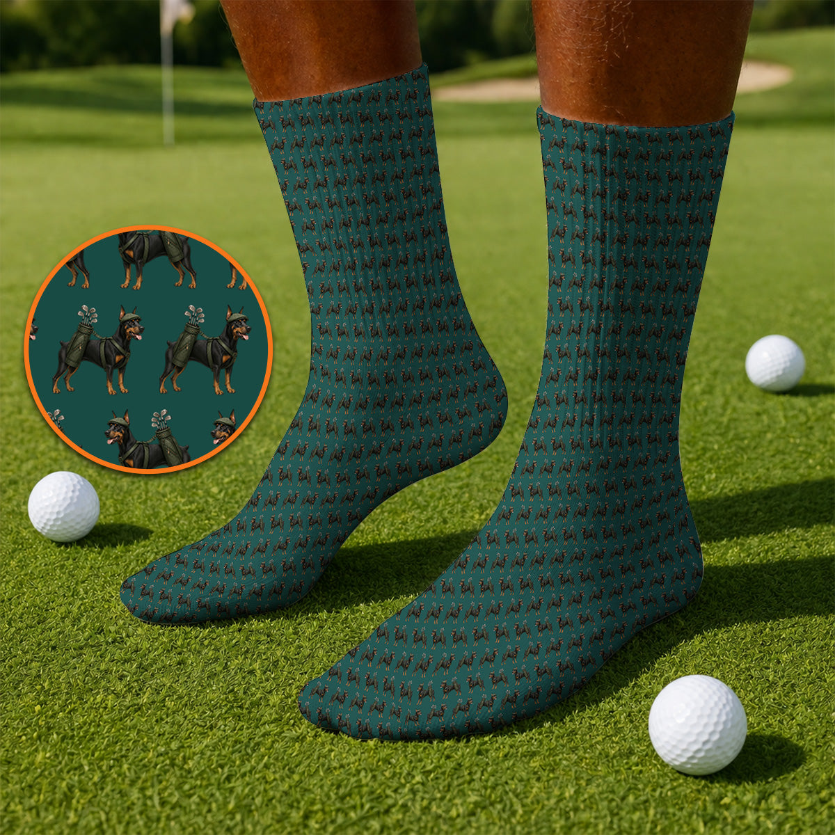 Doberman Golf Socks, Crazy Doberman Pattern Golf Sock, Dog Lover Golf Gift