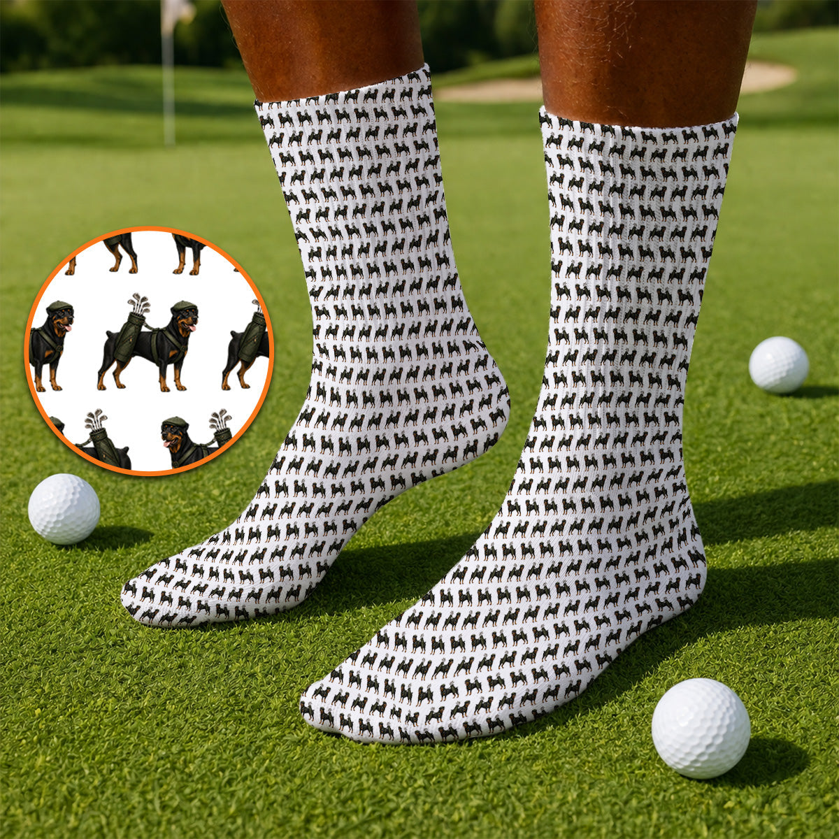 Rottweiler Golf Socks, Rottweiler Dog Golf Pattern Sock, Crazy Golf Gift For Golfer