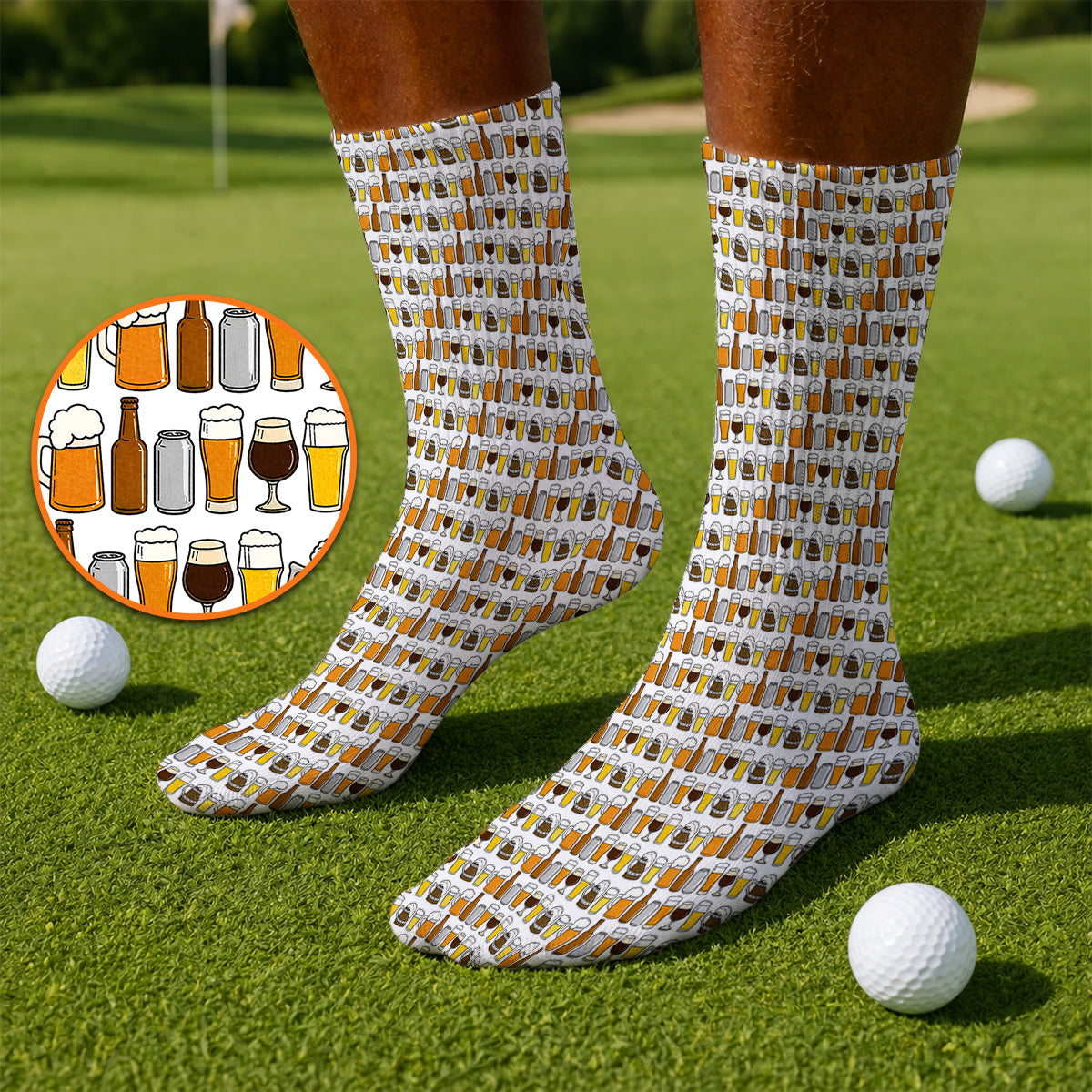 Beer Pattern Golf Socks, Funny Beer Lover Golf Sock, Golf Gift For Beer Lovers