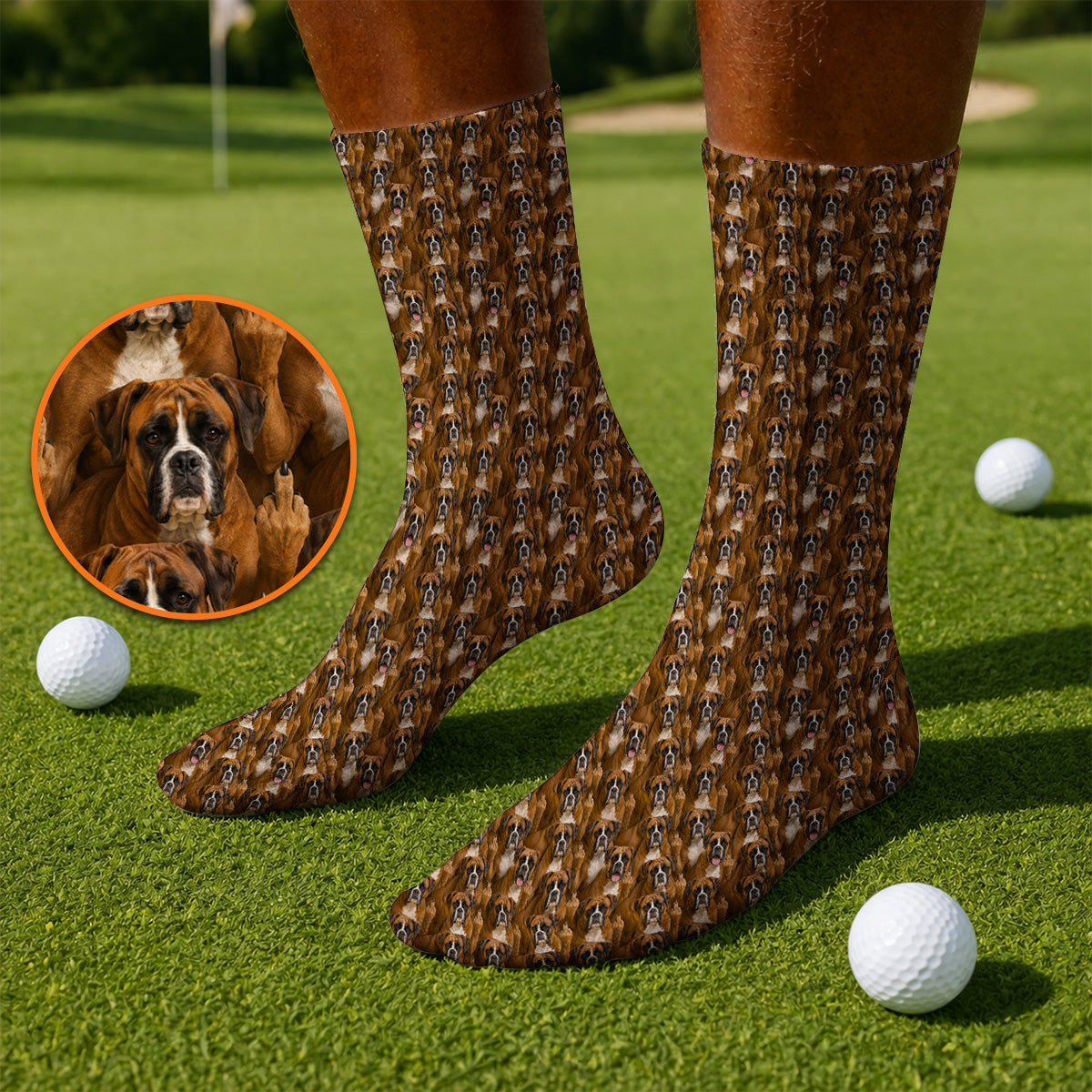 Crazy Boxer Middle Finger Golf Sock, Boxer Pattern Golf Socks for Golfer, Golf Gift for Dog Lovers
