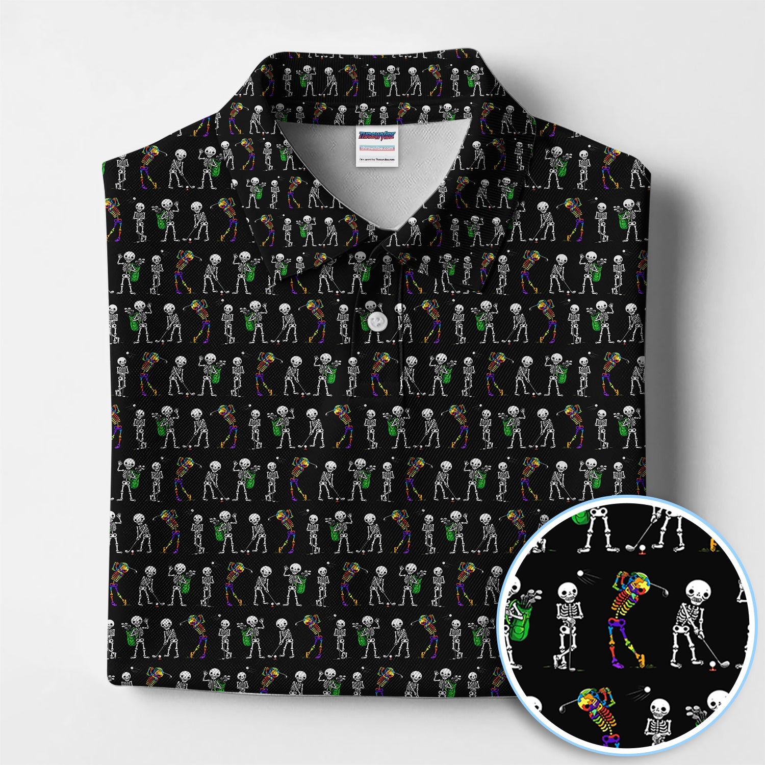 Funny Skeleton Golf Polo Shirt, Skeleton Golfer Pattern Shirt, Golf Lover Halloween Gift