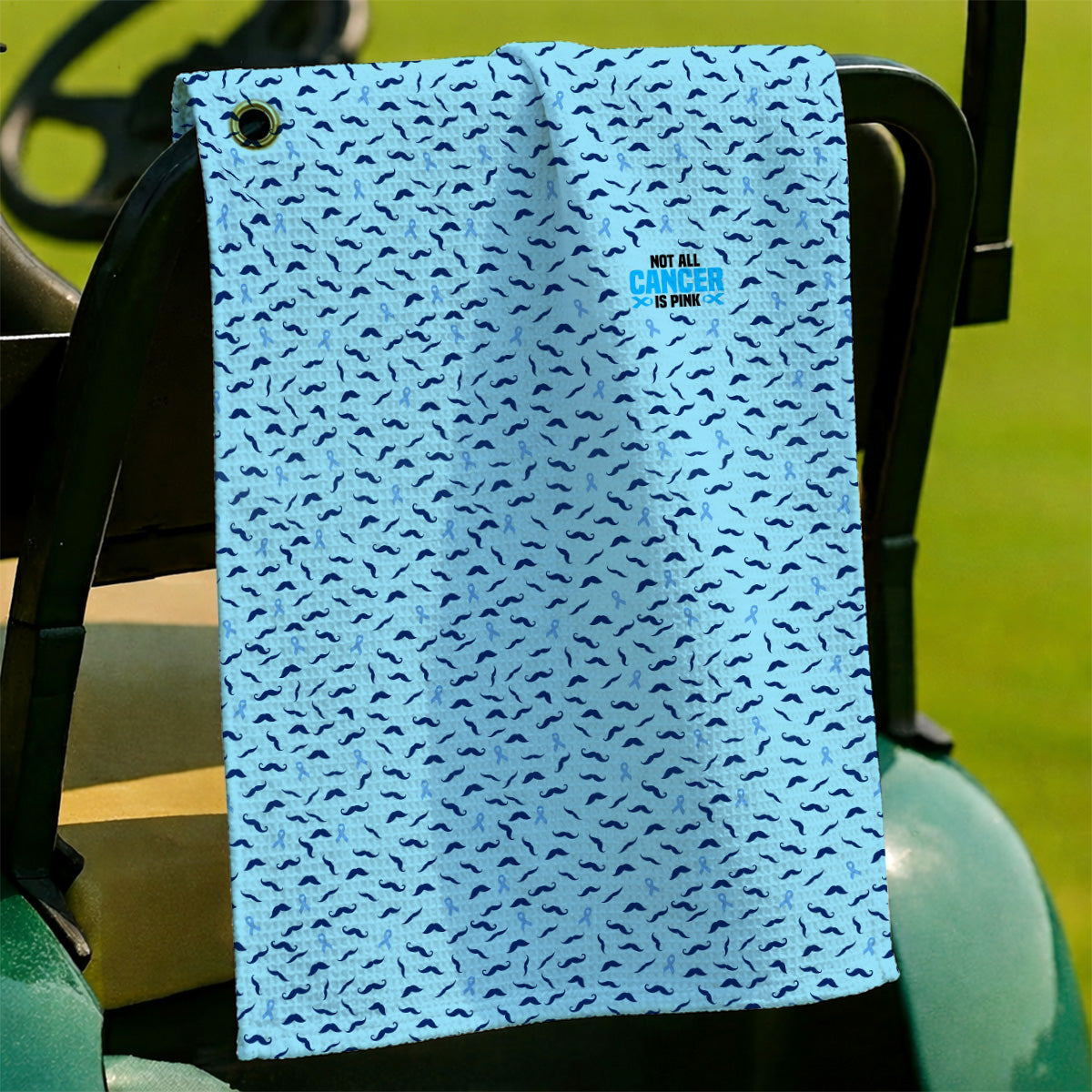 Prostate Cancer Awareness Golf Towels, Blue Ribbon Mustache Pattern Golf Towel, Support Gift for Golfers