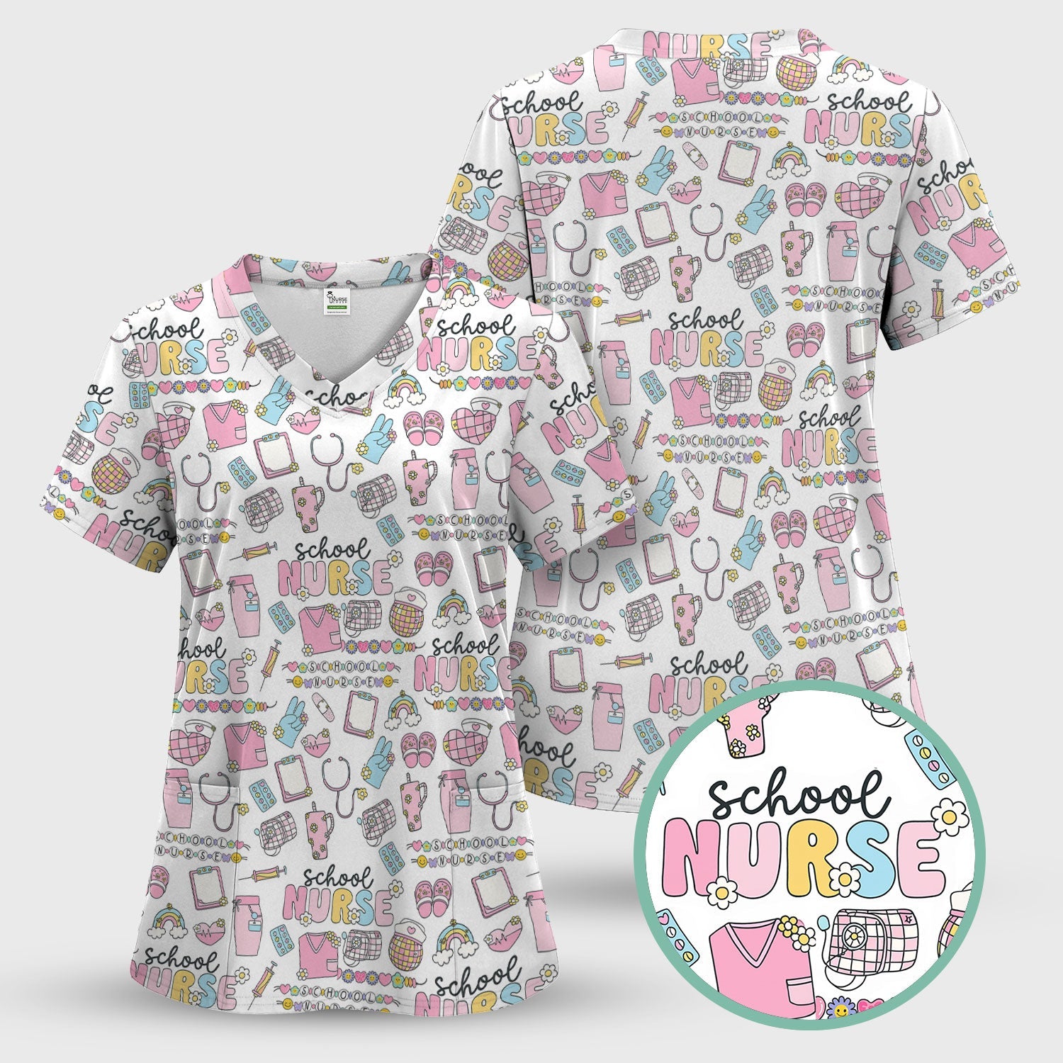 Funny School Nurse Life Shirt - Cute Medical Icons Graphic Tee - Gift for Women RN LPN Healthcare Workers