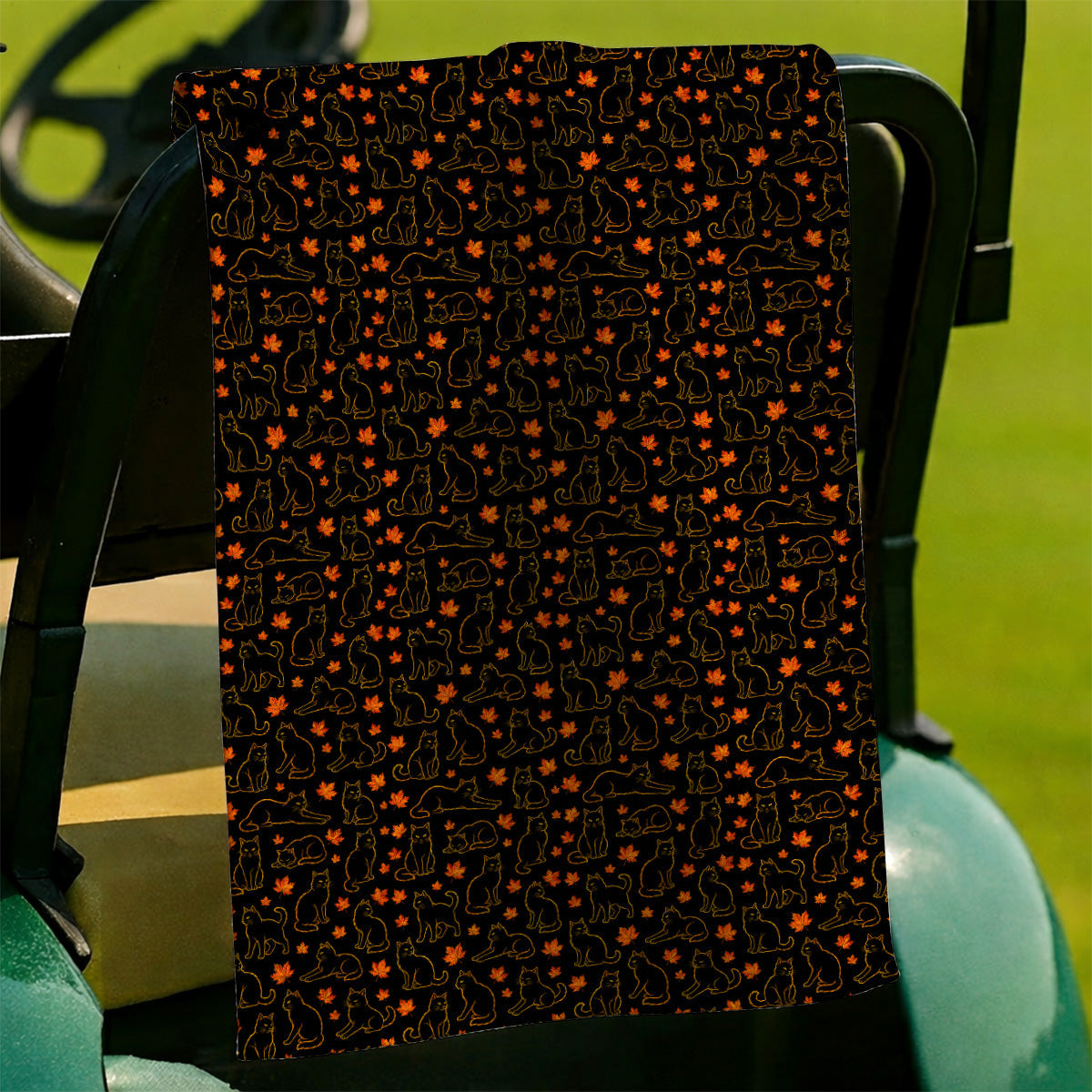 Autumn Black Longhair Cat Golf Towel, Black Longhair Cat Pattern Golf Towels, Cat Lovers Golf Gift