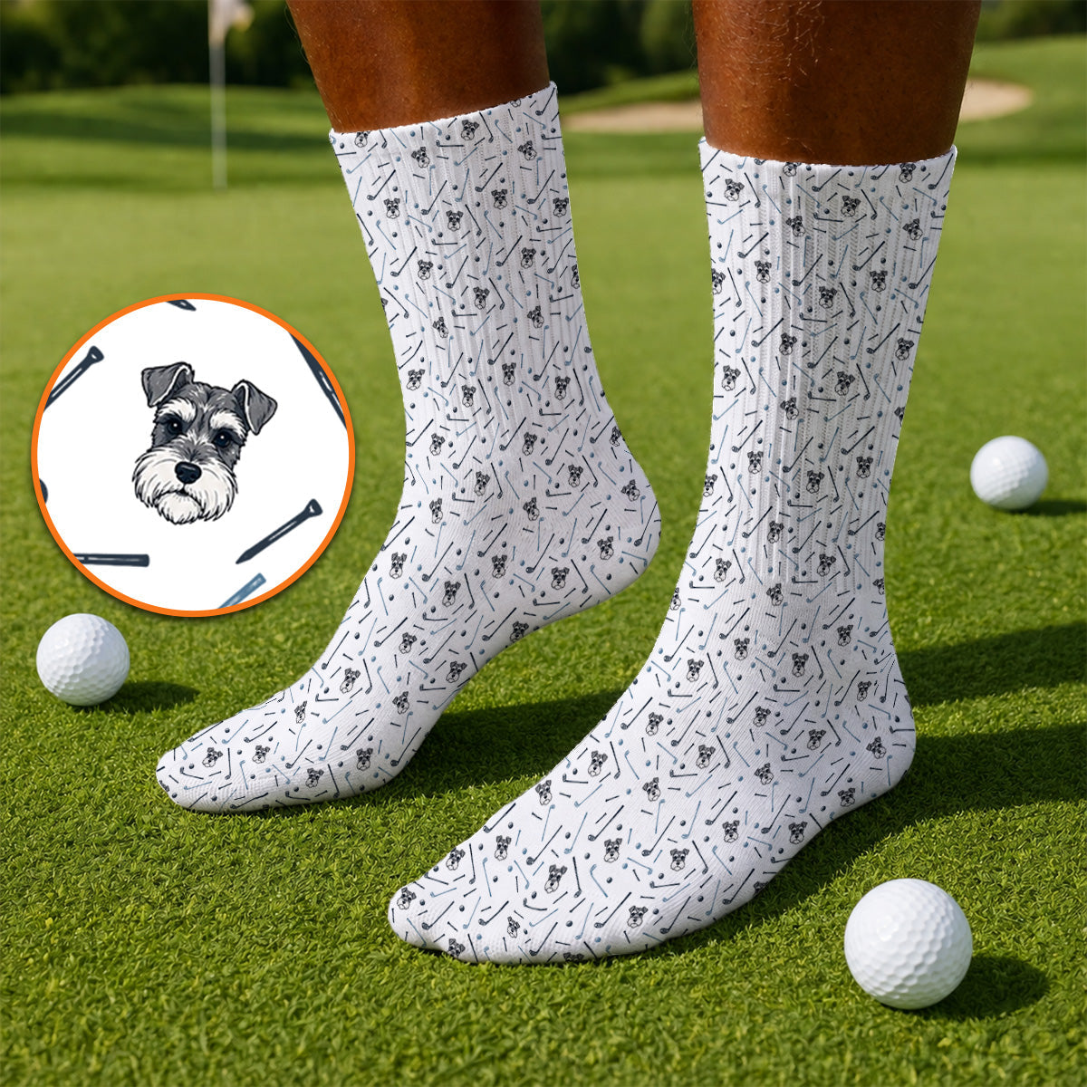 Crazy Miniature Schnauzer Pattern Golf Socks, Mini Schnauzer Golf Sock, Dog Lover Golf Gift