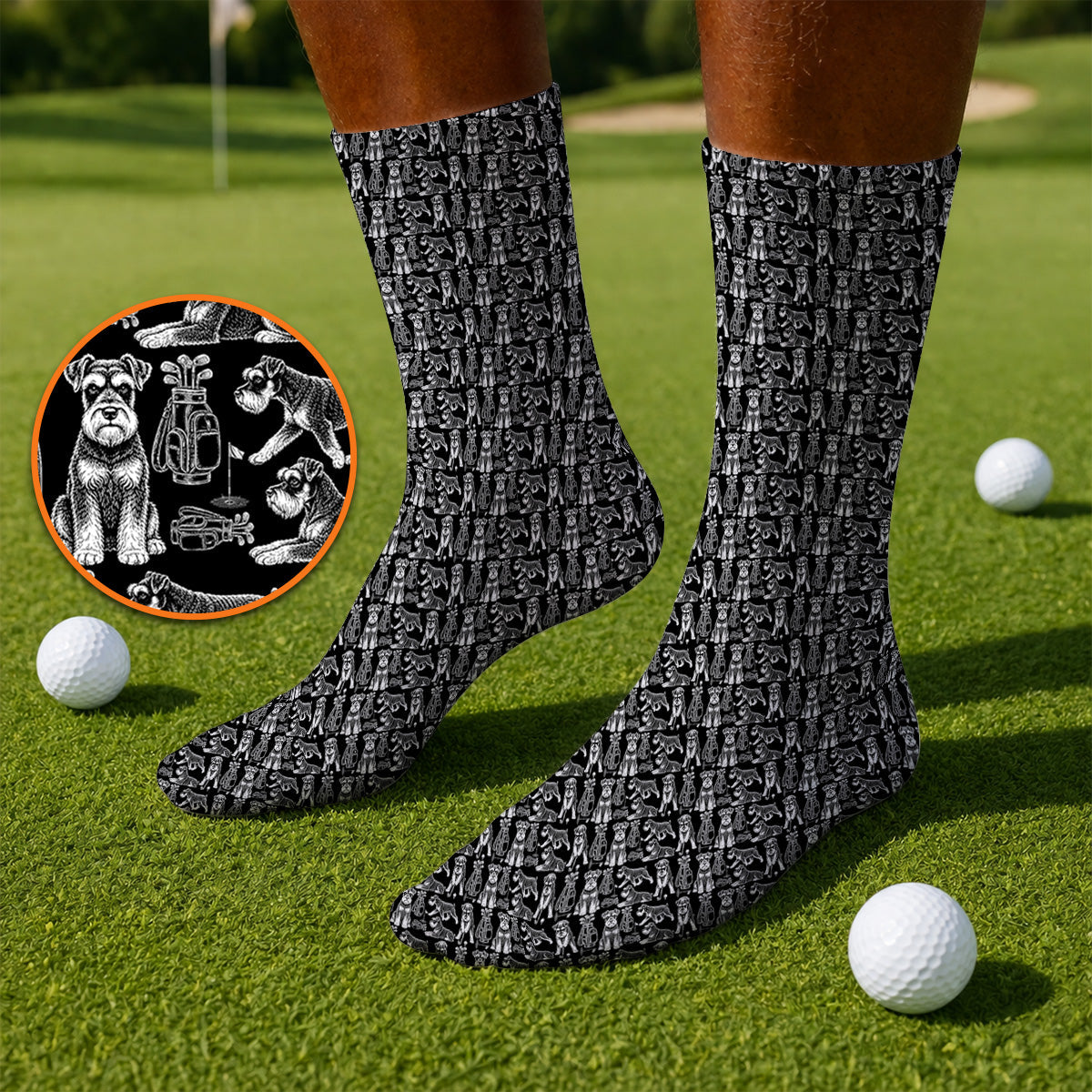 Miniature Schnauzer Golf Sock, Retro Schnauzer Golf Socks, Crazy Golf Gift For Golfer