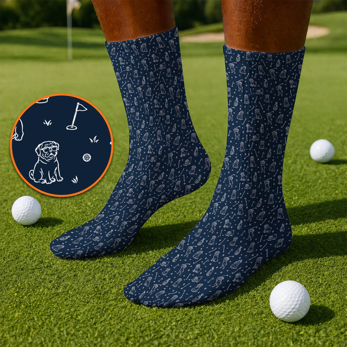 Crazy Pug Golf Socks, Pug Pattern Golf Sock For Dog Lovers, Golf Gift For Golfers