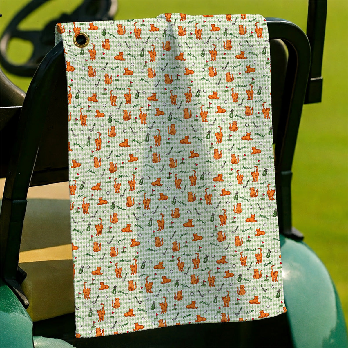 Cute Orange Cat Golf Towels, Meow Cat And Golf Pattern Towel, Funny Cat Golf Gift For Golfer