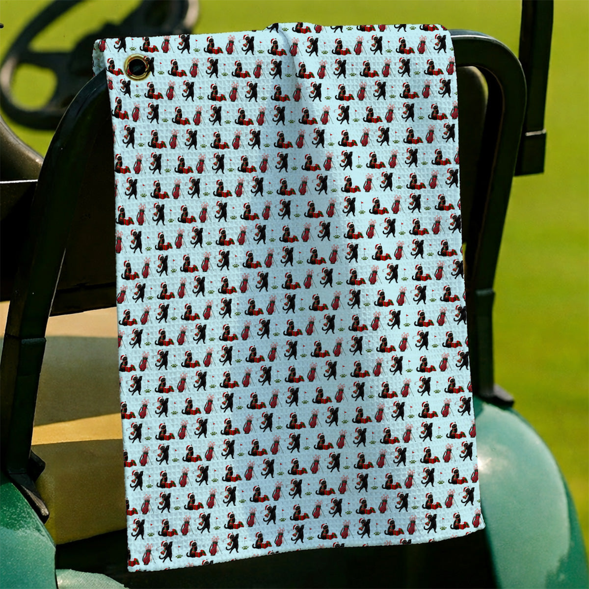 Black Cat Christmas Golf Towels, Festive Cat Patterm Golf Towel, Funny Holiday Golf Gift For Golfer