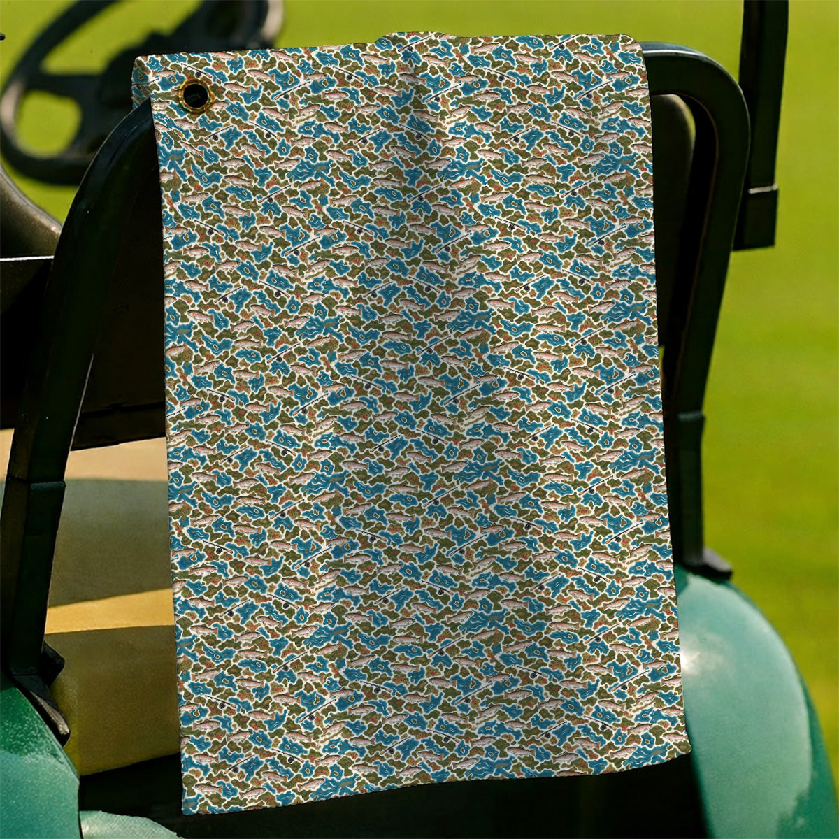 Rainbow Trout Fly Fishing Golf Towels, Crazy Camo Fish Pattern Golf Towel, Outdoor Golf Apparel Gift for Trout Fishing Lovers