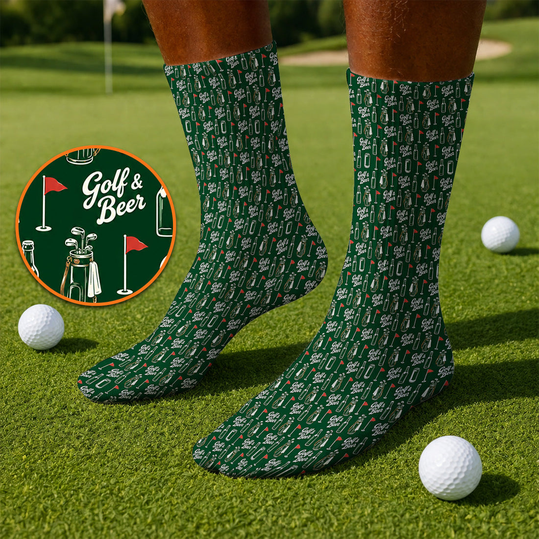 Crazy Golf & Beer Socks, Golf Bag And Beer Bottle Pattern Golf Sock, Golf Gift For Beer Lovers