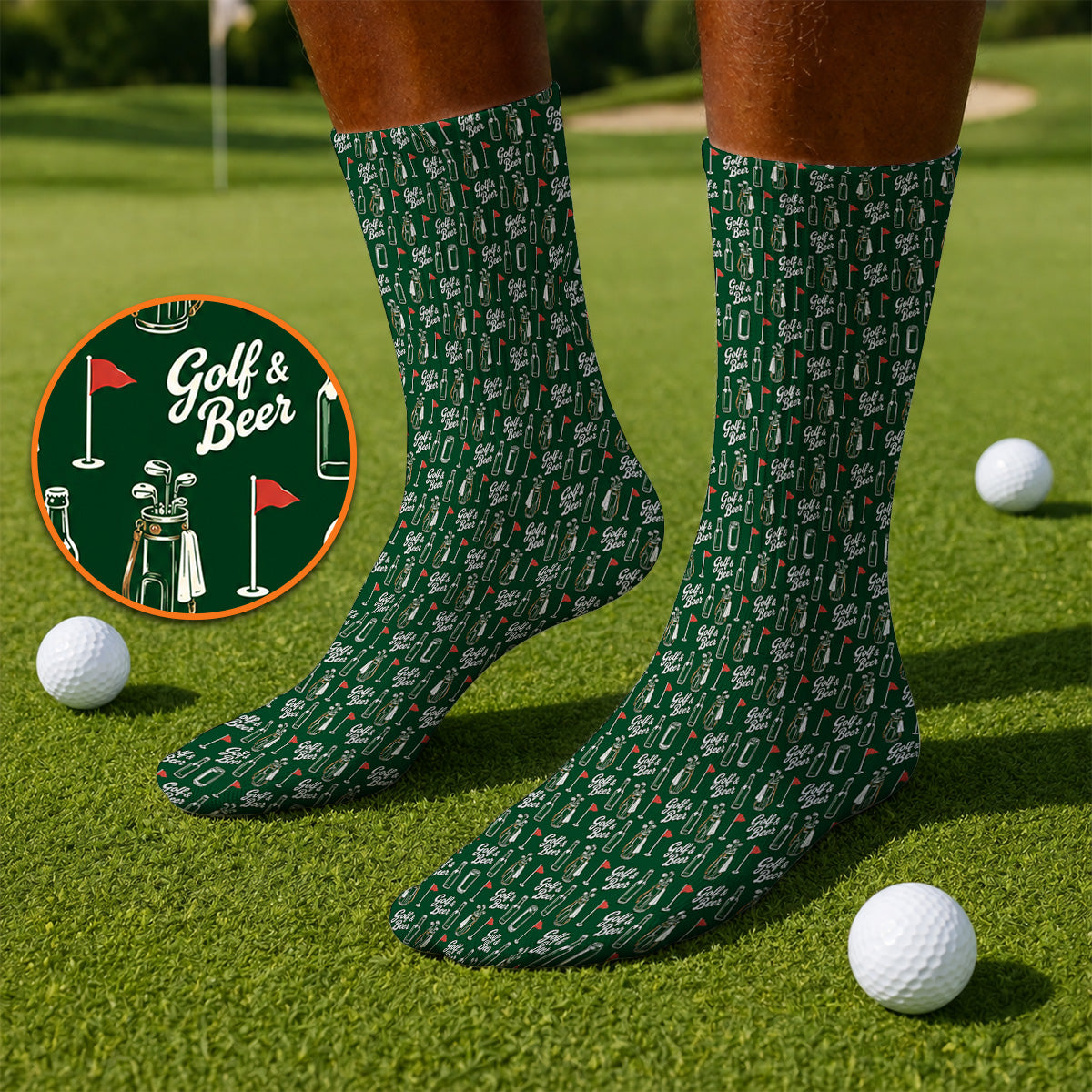 Crazy Golf & Beer Socks, Golf Bag And Beer Bottle Pattern Golf Sock, Golf Gift For Beer Lovers