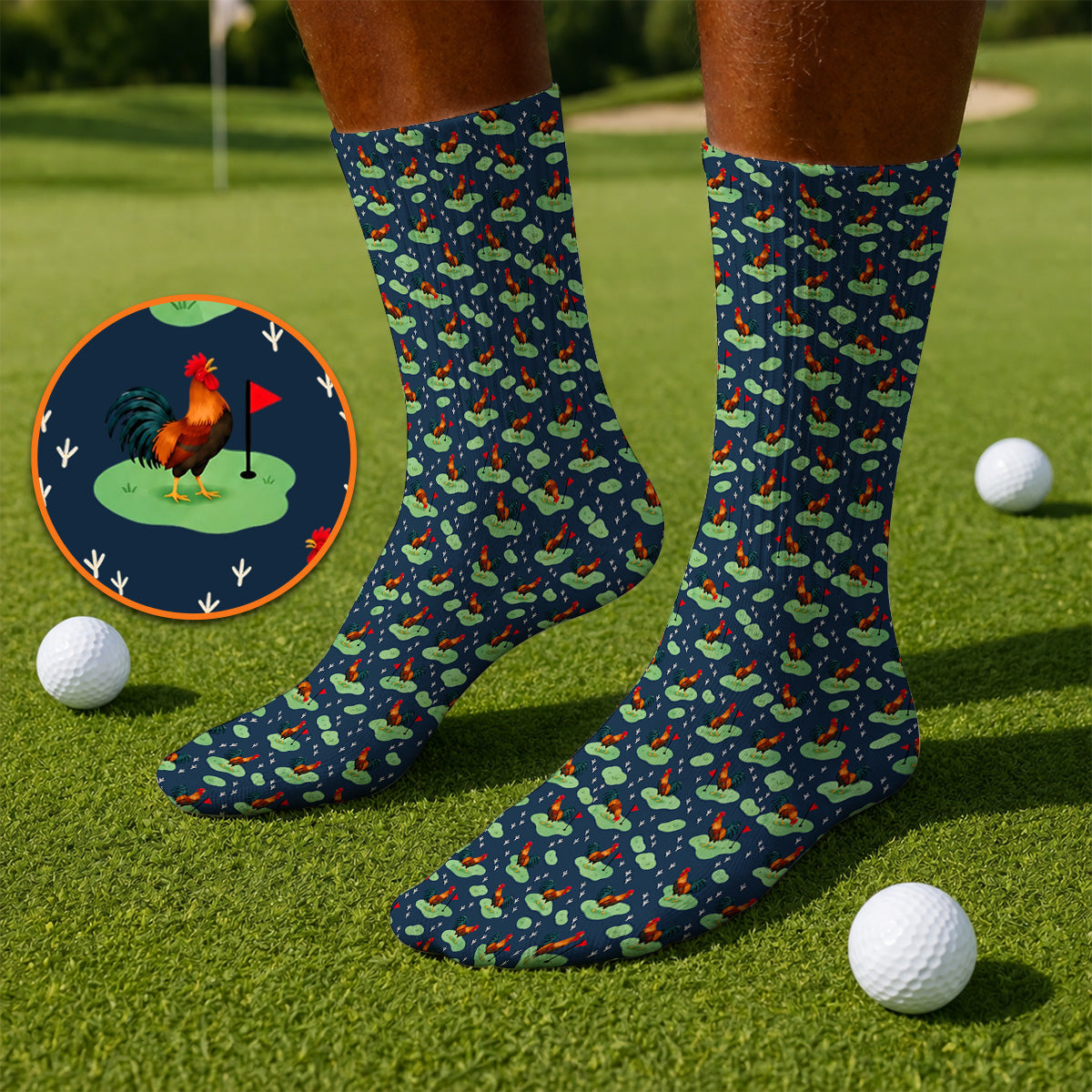 Crazy Rooster Golf Socks, Rooster Pattern Golf Sock For Chicken Lovers, Golf Gift For Golfers