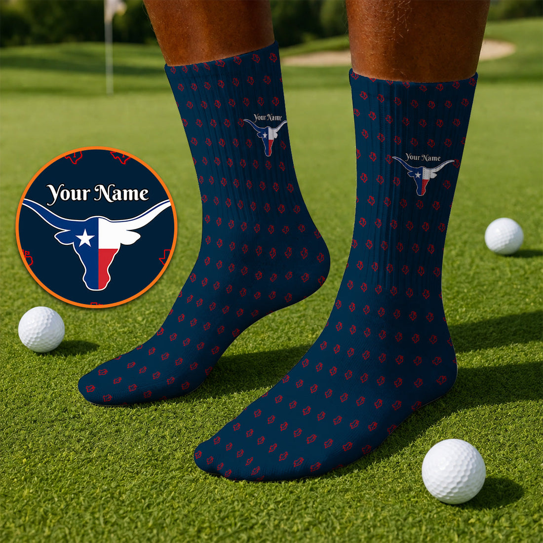 Personalized Texas Longhorn Golf Socks, Texas Pattern Golf Sock, Unique Texas Golf Gift For Golfer