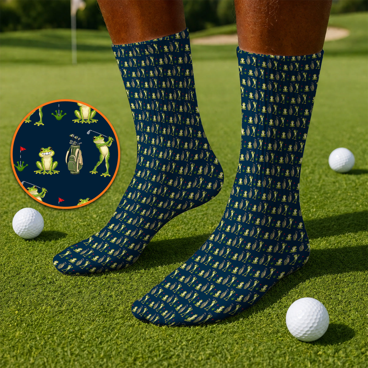 Frog Golf Socks, Cute Frog Golf Pattern Sock, Crazy Golf Gift For Golfers