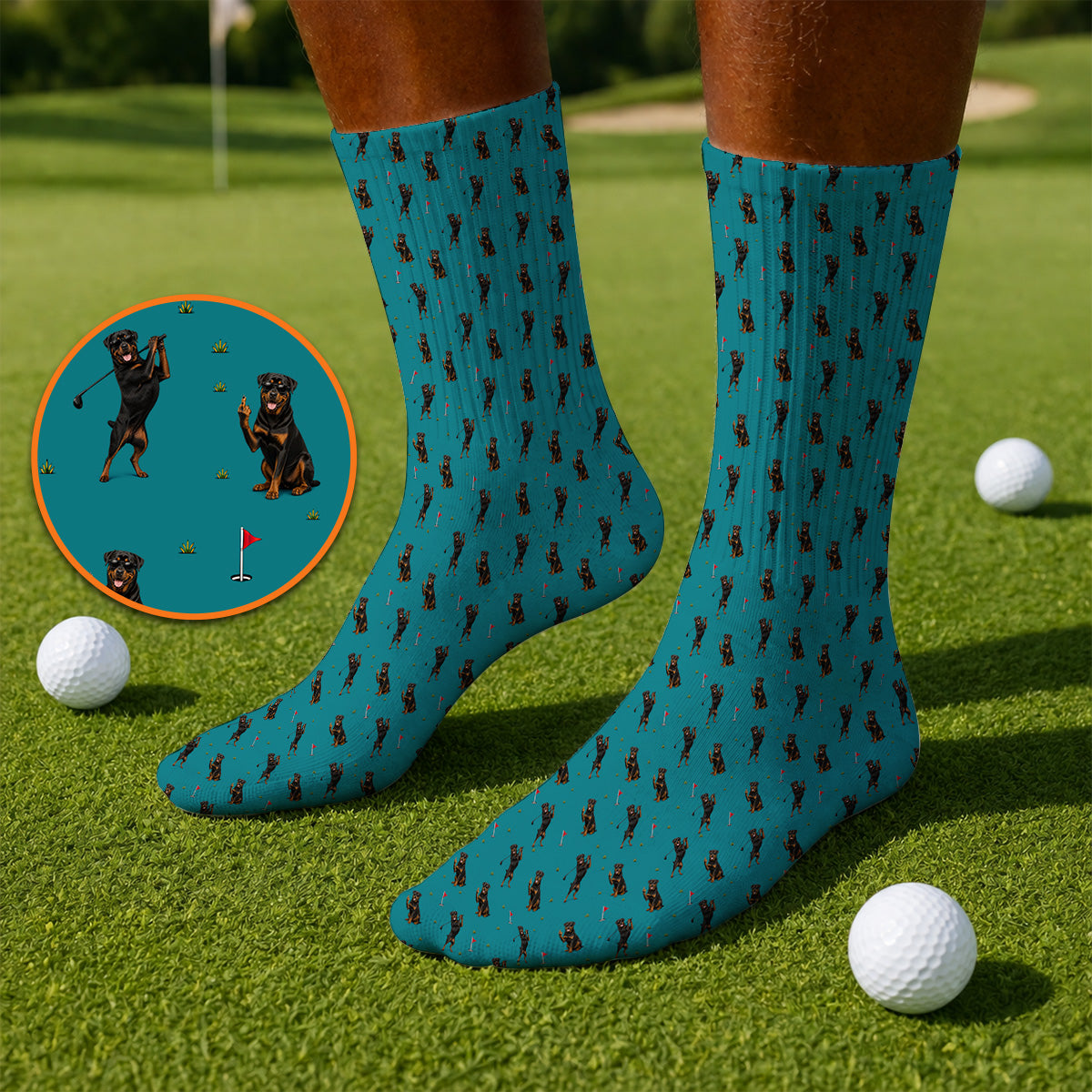 Rottweiler Golf Pattern Socks, Funny Rottweiler Playing Golf Sock, Dog Lover Gift For Golfer