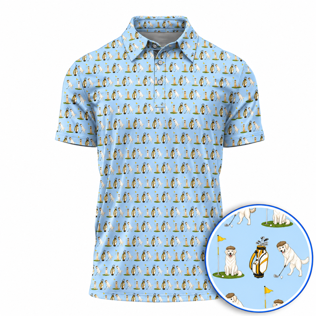 English Cream Golden Retrievers Golf Pattern Polos, Funny English Cream Golden Retrievers Golf Shirt, Golf Gift for Golfers