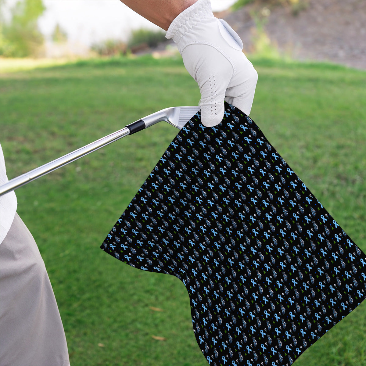 Prostate Cancer Awareness Golf Towels, Blue Ribbon Golf Pattern Towel, Prostate Cancer Support Gift for Golfers