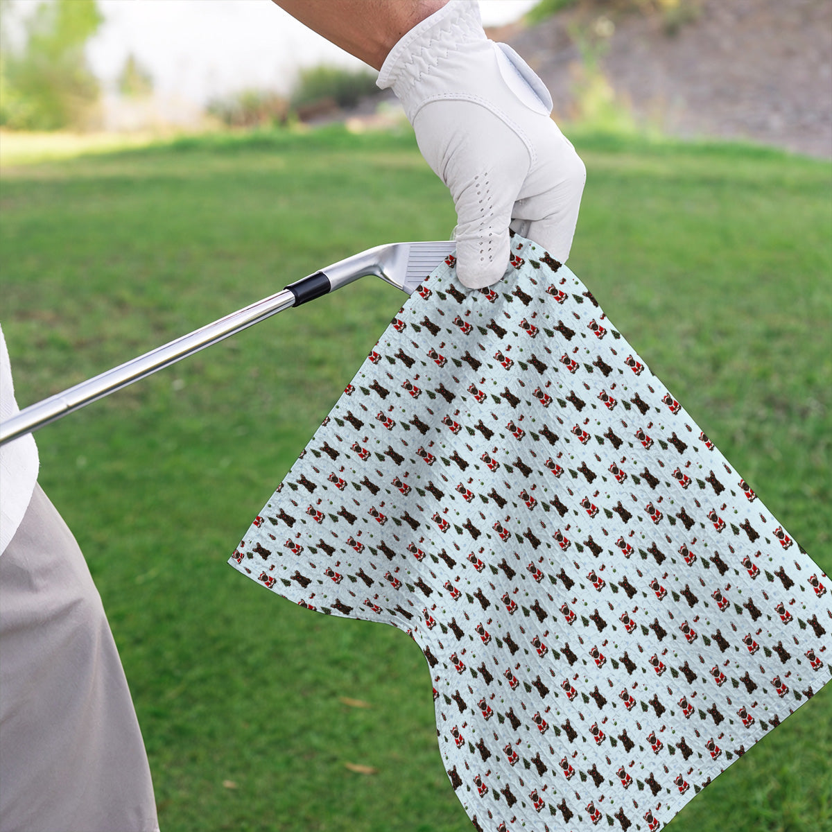 Reindeer French Bulldog Christmas Golf Towels, Festive Dog Holiday Pattern Golf Towel, Xmas Golf Gift for Golfers