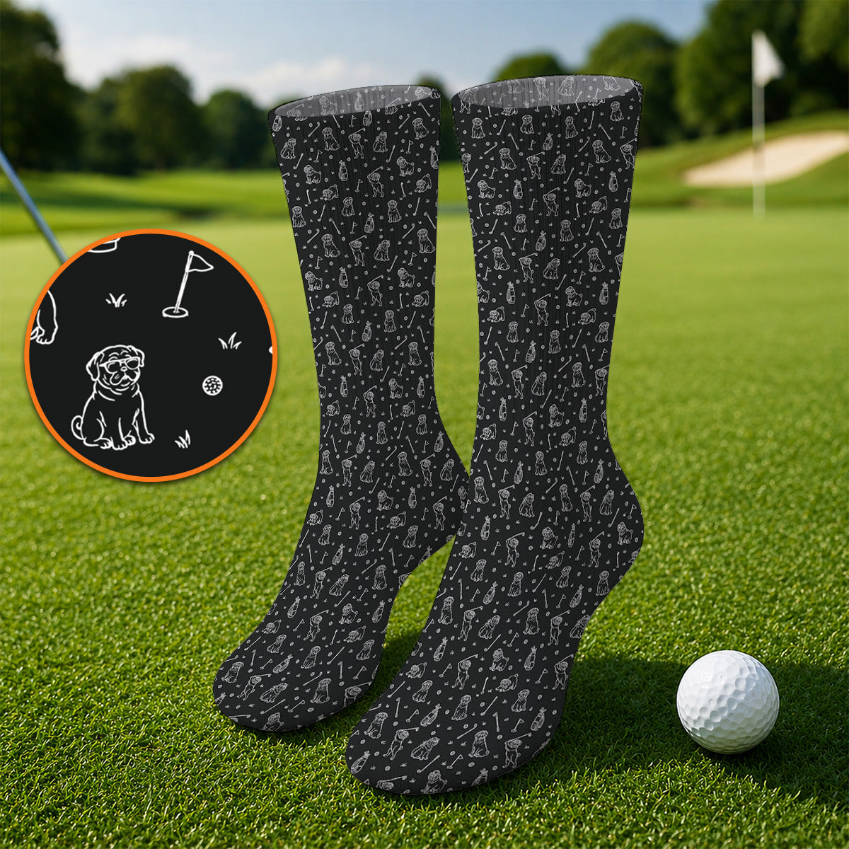 Crazy Pug Golf Socks, Pug Pattern Golf Sock For Dog Lovers, Golf Gift For Golfers