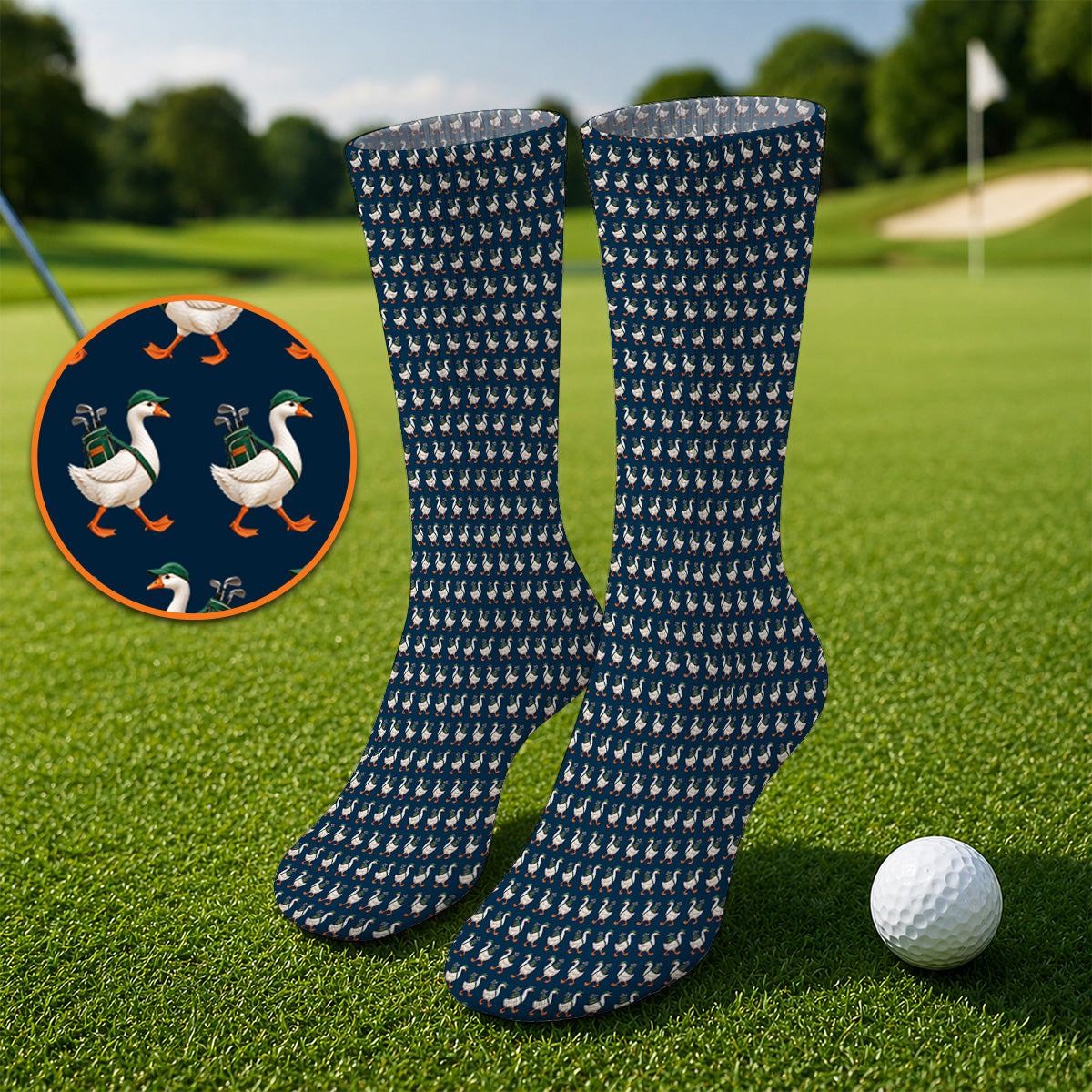 Walking Goose Golf Socks, Funny Goose Pattern Golf Sock, Golf Gift For Golfer