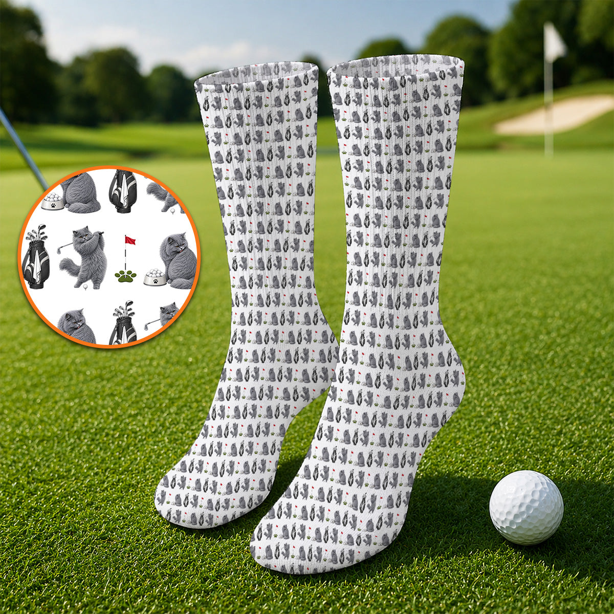 British Shorthair Golf Socks, Cute British Shorthair Pattern Golf Sock, Golf Gift for Cat Lovers