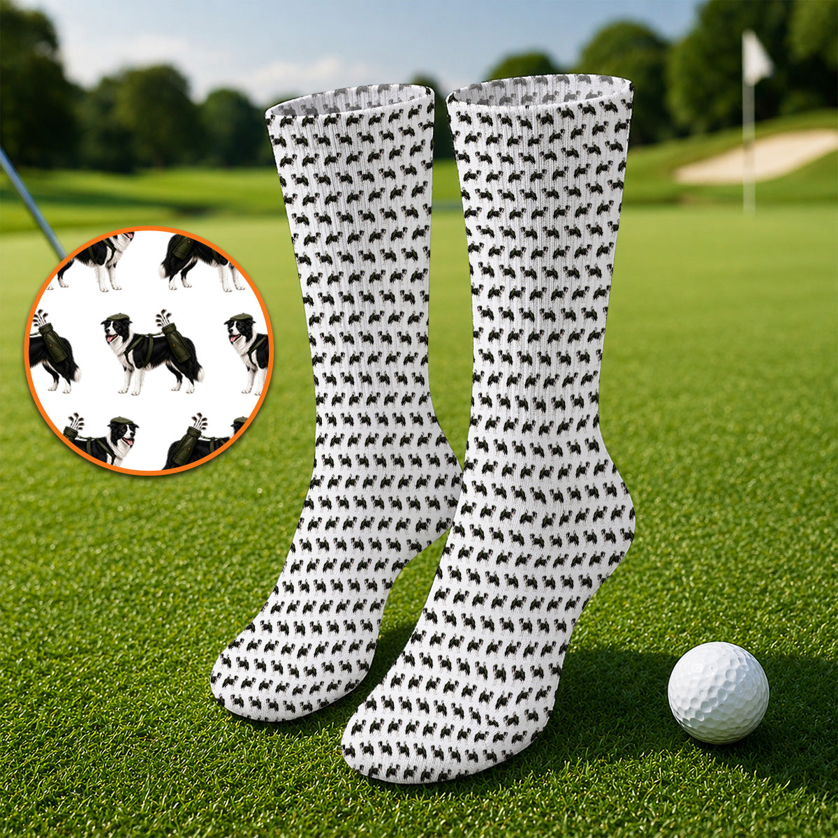 Funny Border Collie Golf Socks, Border Collie Pattern Golf Sock for Golfer, Dog Lovers Golf Gift
