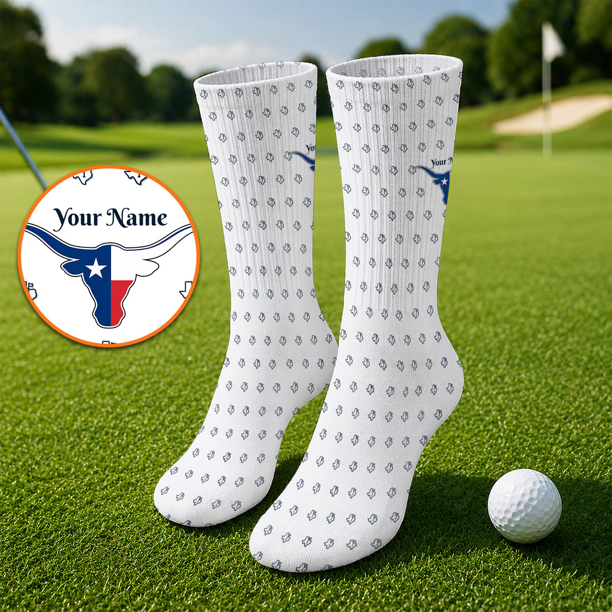 Personalized Texas Longhorn Golf Socks, Texas Pattern Golf Sock, Unique Texas Golf Gift For Golfer