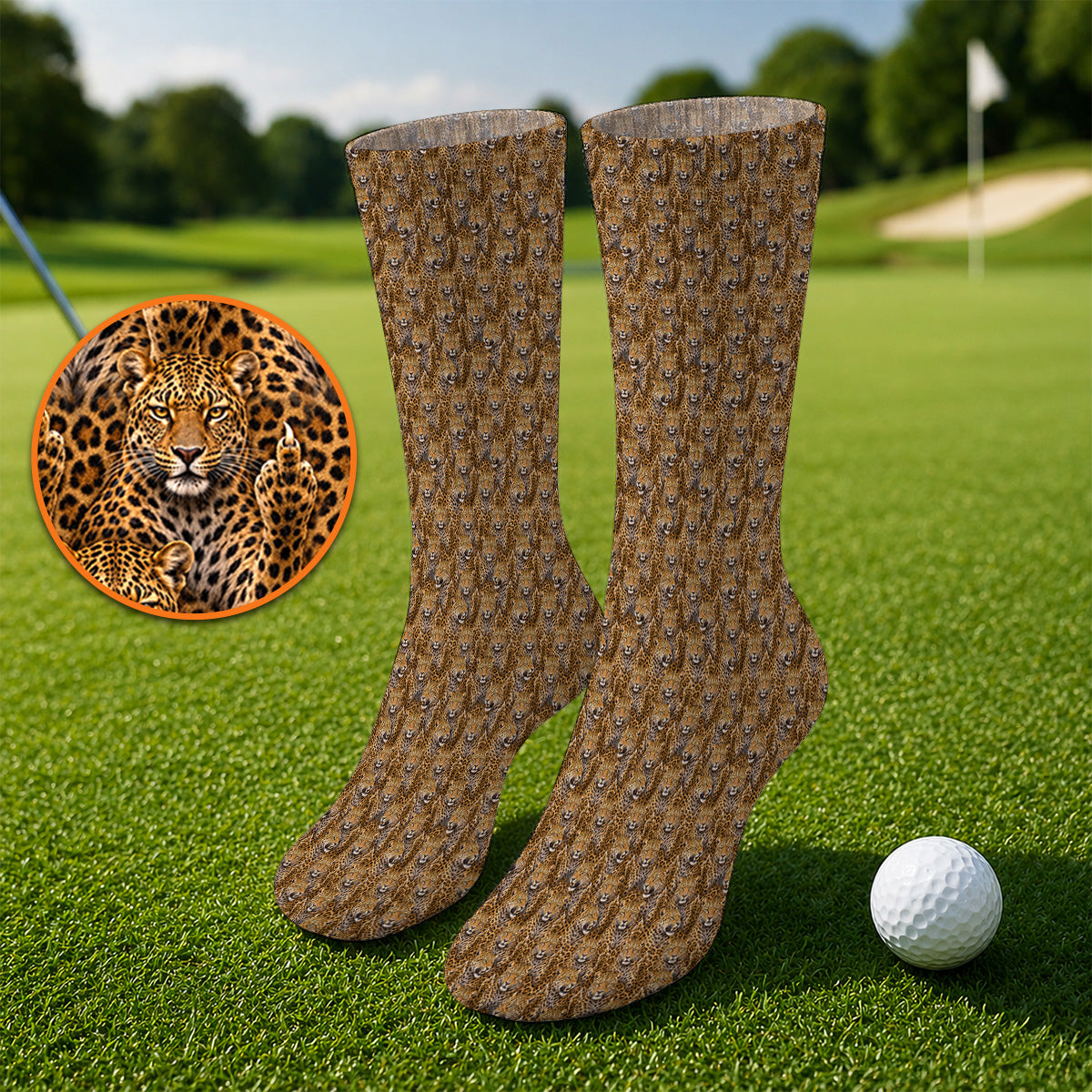 Funny Leopard Golf Socks, Bold Leopard Pattern Golf Sock, Wild Safari Gift For Golf Lovers