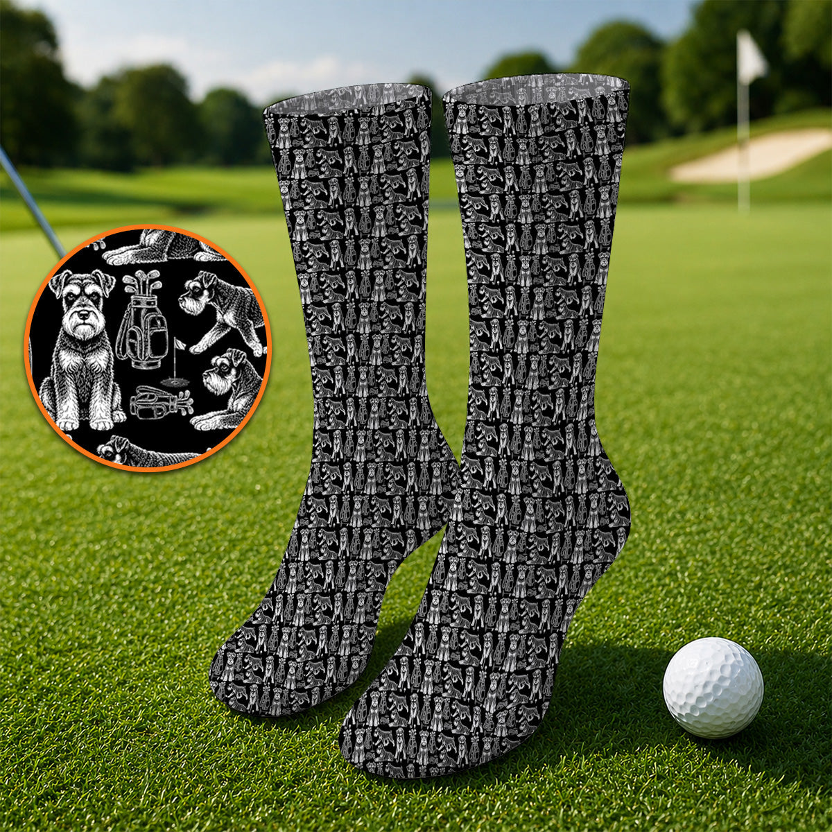 Miniature Schnauzer Golf Sock, Retro Schnauzer Golf Socks, Crazy Golf Gift For Golfer
