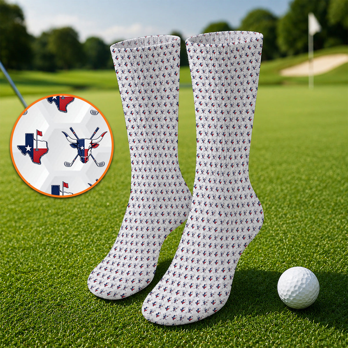 Texas Longhorn Golf Socks, Texas Flag Golf Pattern Sock, Western Longhorn Golf Gift For Golfer