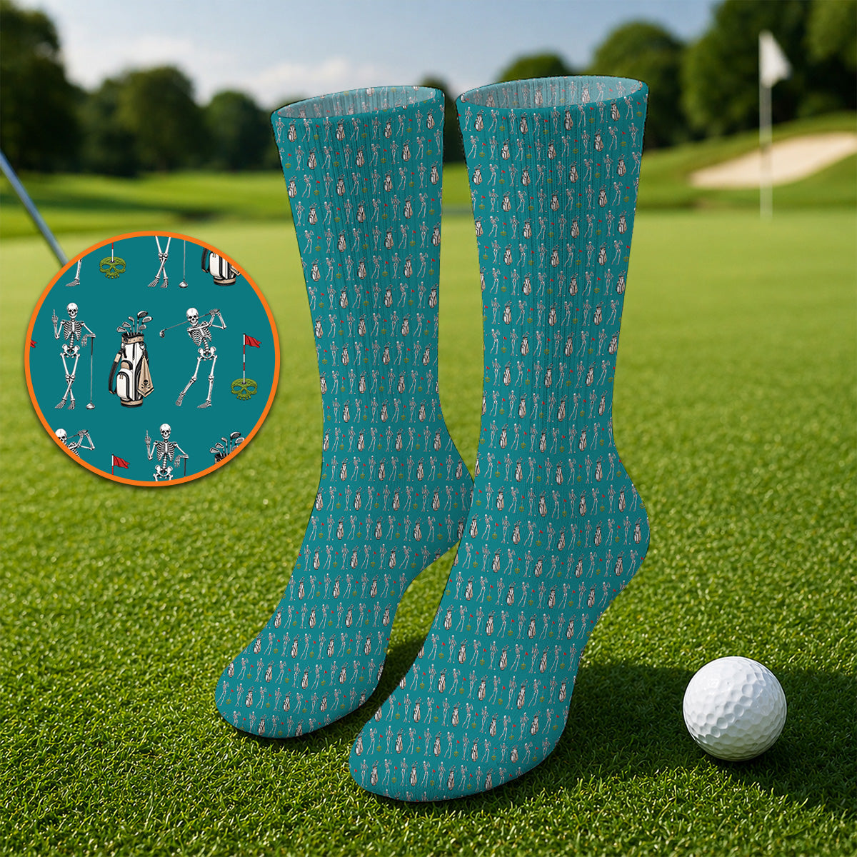 Skeleton Pattern Golf Socks, Funny Skeleton Golf Sock, Golf Gift For Golfer