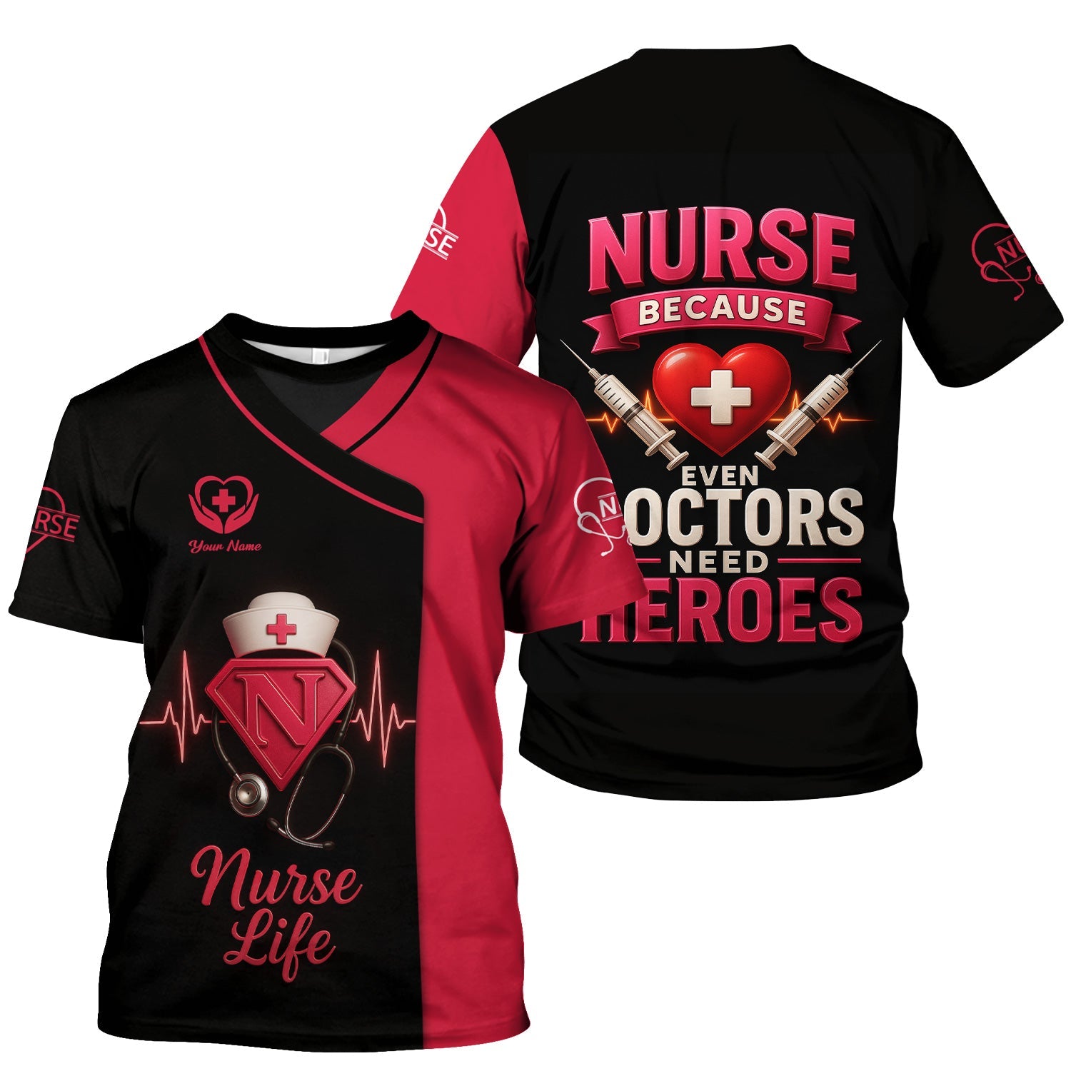 Nurse Superhero Shirt - Personalized Nurse Life with Stethoscope & Heartbeat - Great Gift for Nurses