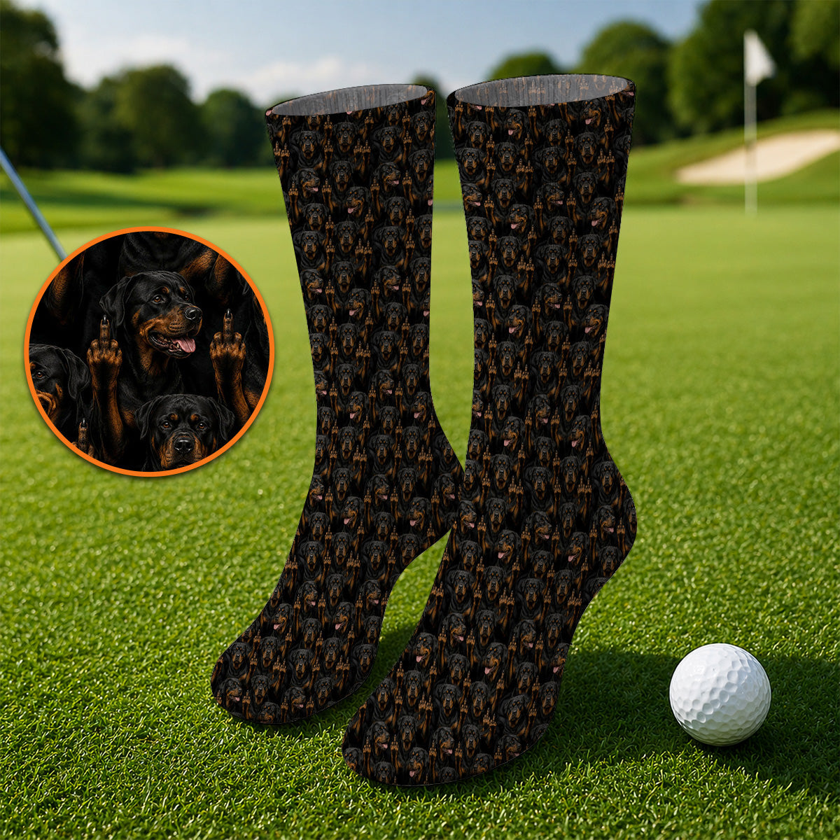 Rottweiler Middle Finger Golf Socks, Funny Rottweiler Pattern Golf Sock, Golf Gift For Golfer