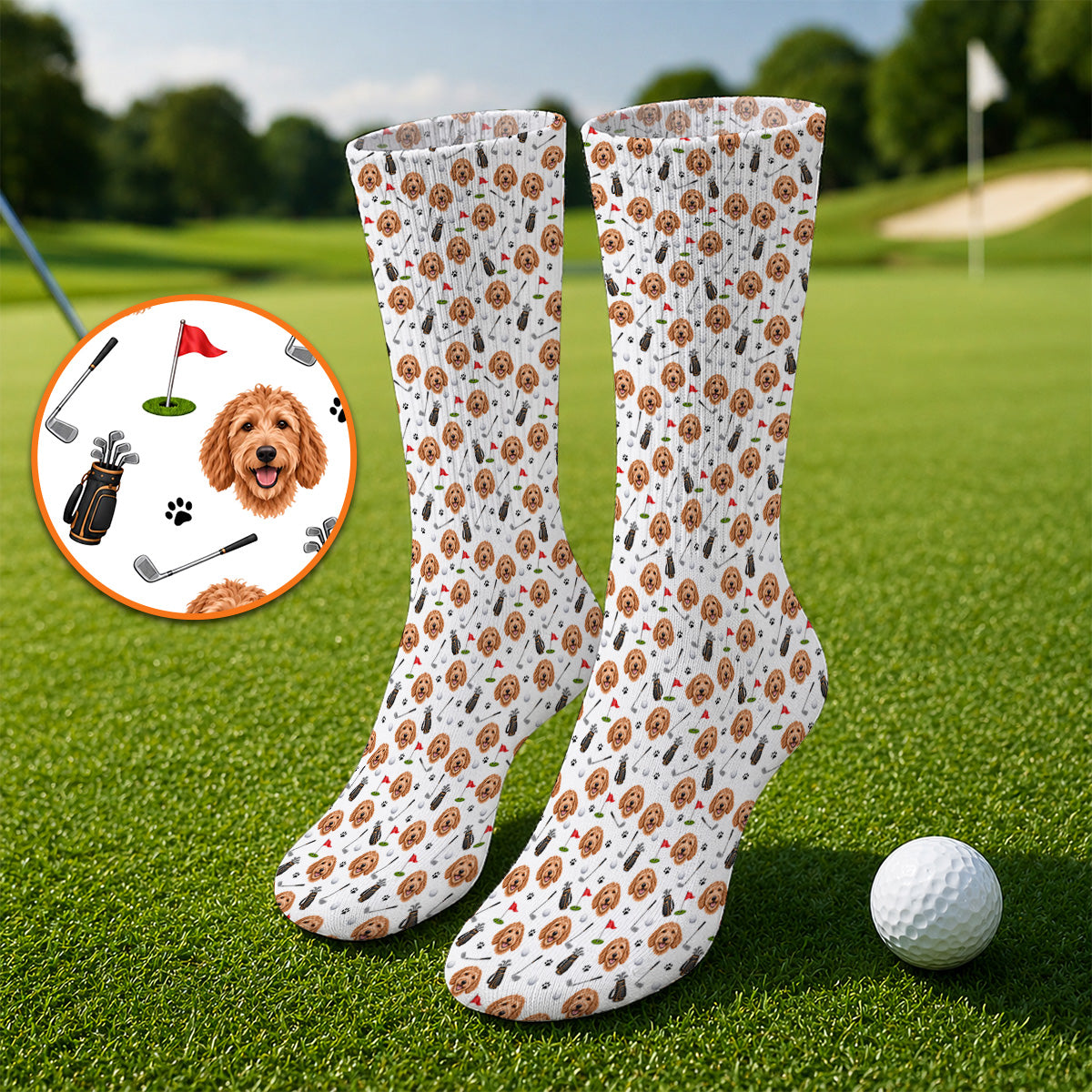 Goldendoodle Golf Socks, Crazy Doodle Dog Pattern Golf Sock, Golf Gift For Golfers